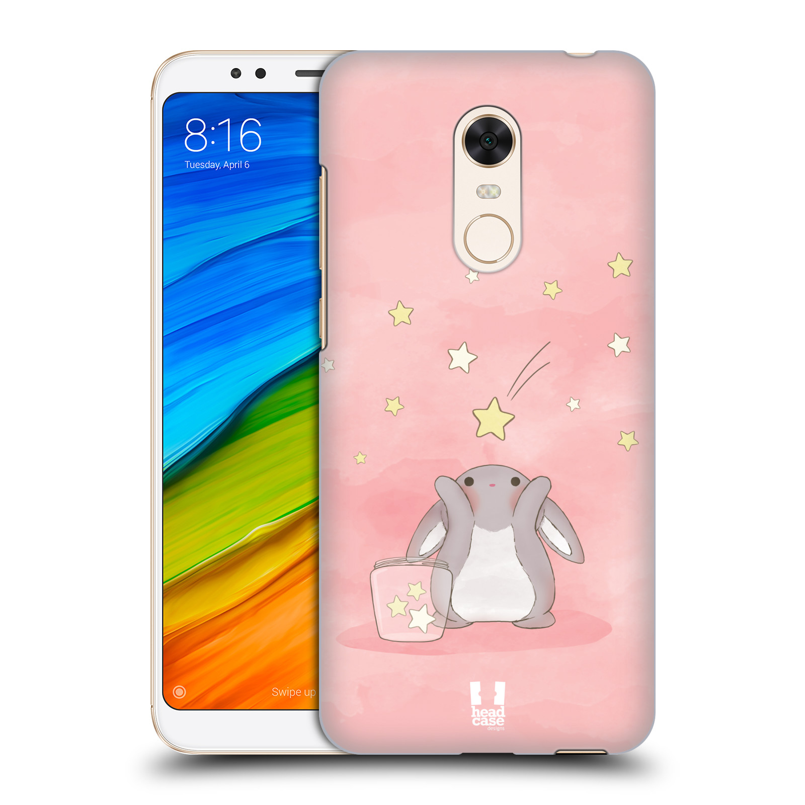 HEAD CASE plastový obal na mobil Xiaomi Redmi 5 PLUS vzor králíček a hvězdy růžová