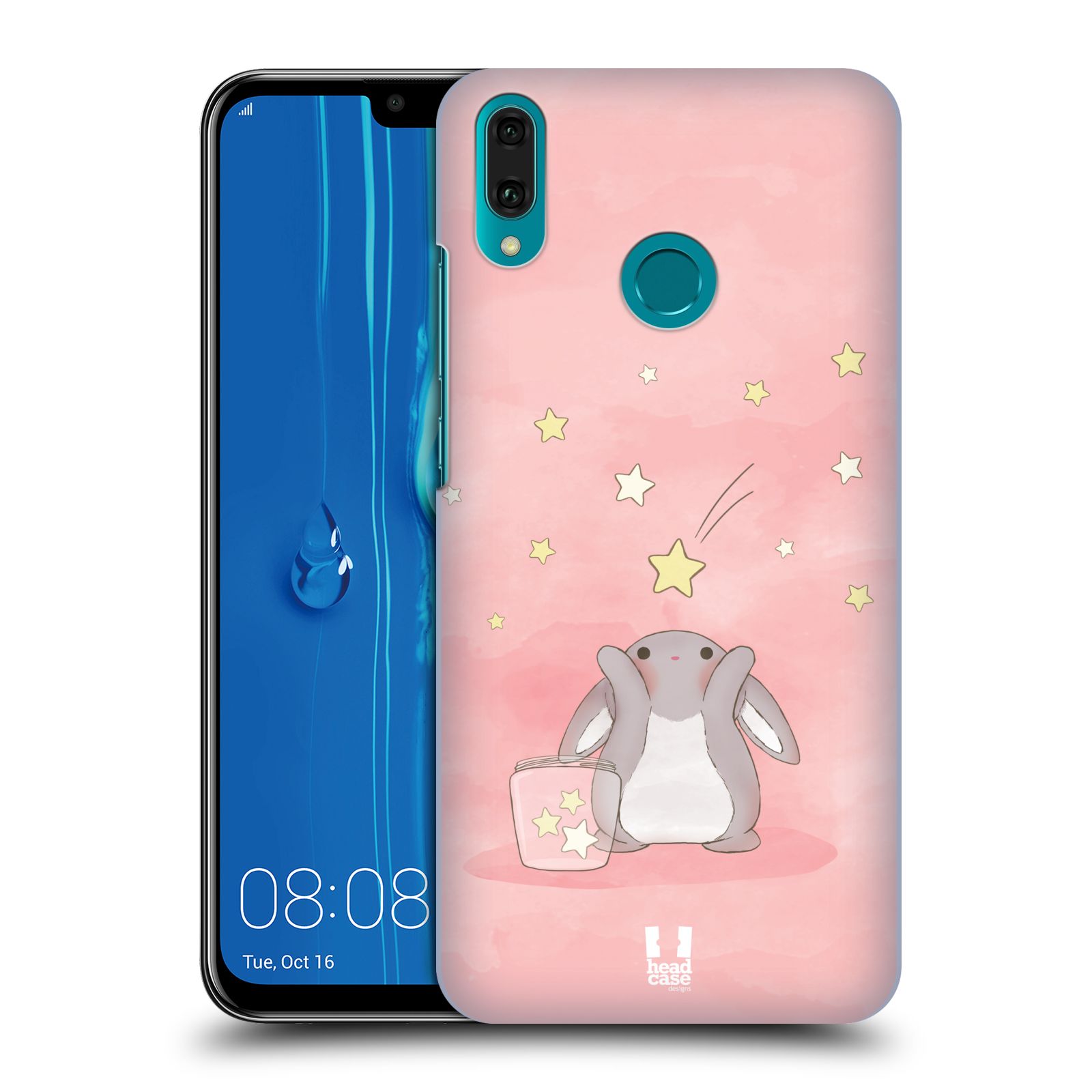 Pouzdro na mobil Huawei Y9 2019 - HEAD CASE - vzor králíček a hvězdy růžová