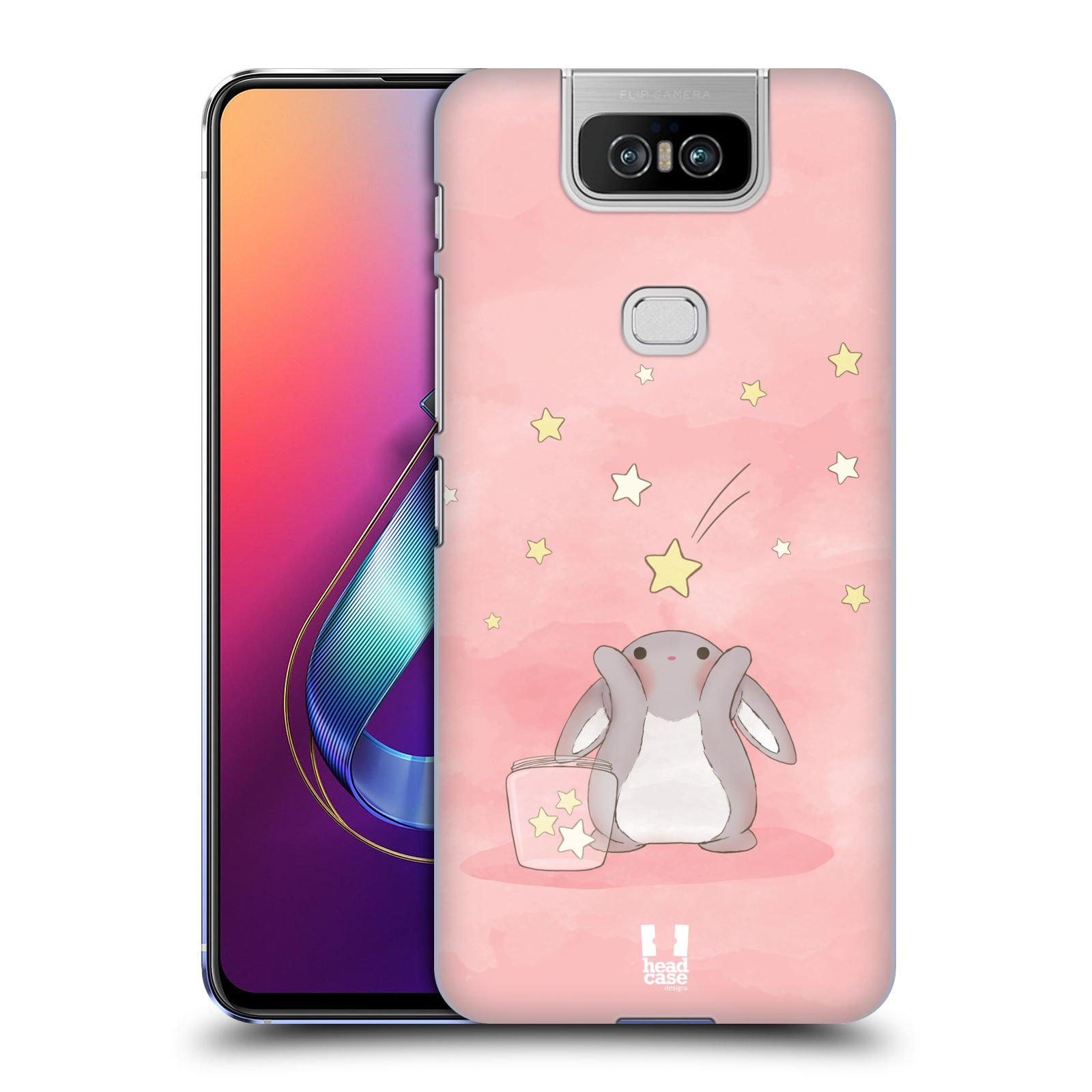 Pouzdro na mobil Asus Zenfone 6 ZS630KL - HEAD CASE - vzor králíček a hvězdy růžová