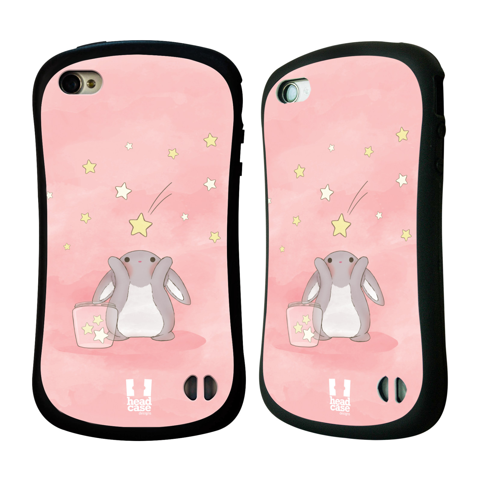 HEAD CASE silikon/plast odolný obal na mobil Apple Iphone 4/4S vzor králíček a hvězdy růžová