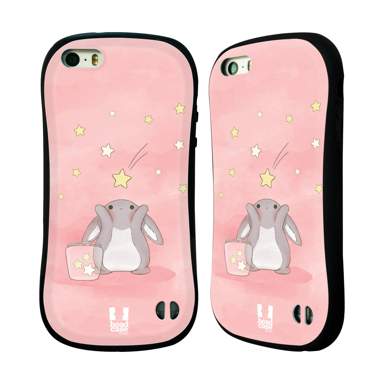 HEAD CASE silikon/plast odolný obal na mobil Apple Iphone 5/5S vzor králíček a hvězdy růžová
