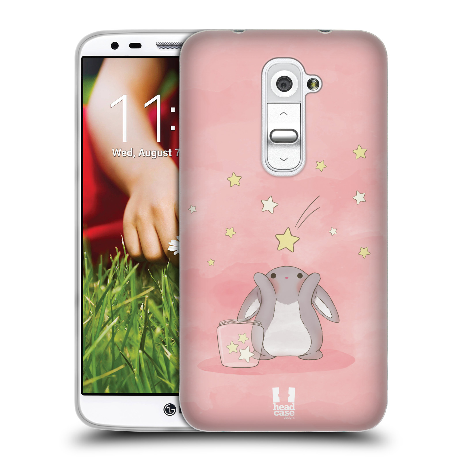 HEAD CASE silikonový obal na mobil LG G2 vzor králíček a hvězdy růžová