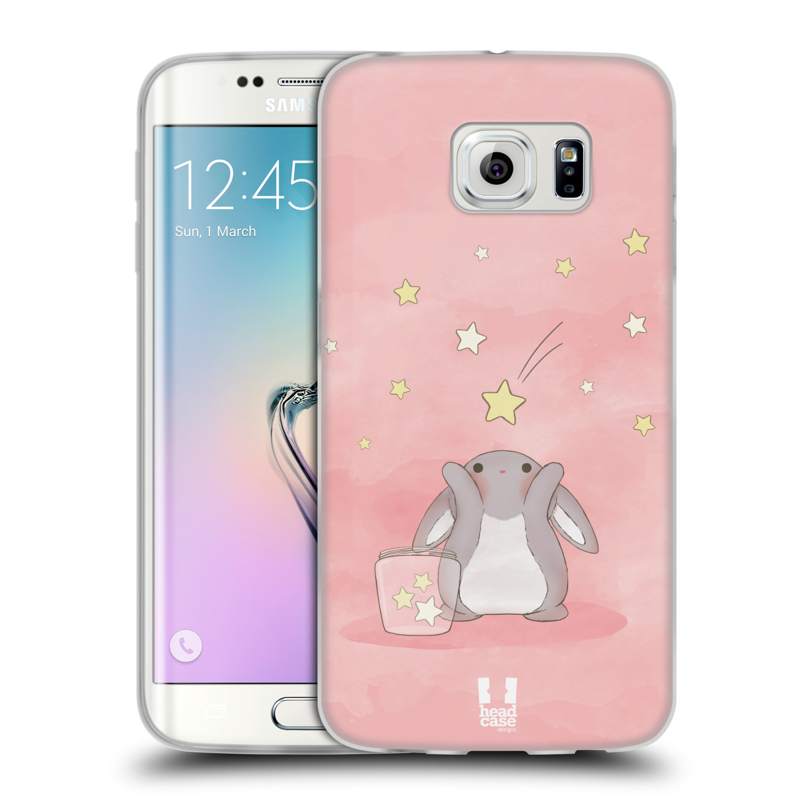 HEAD CASE silikonový obal na mobil Samsung Galaxy S6 EDGE vzor králíček a hvězdy růžová