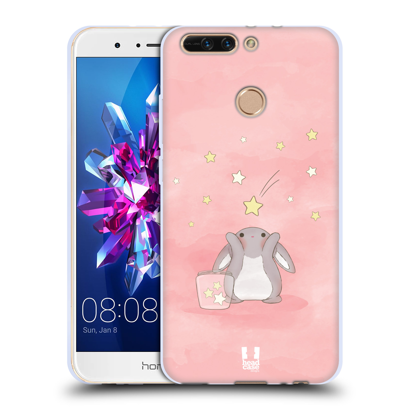 HEAD CASE silikonový obal na mobil Honor 8 PRO vzor králíček a hvězdy růžová