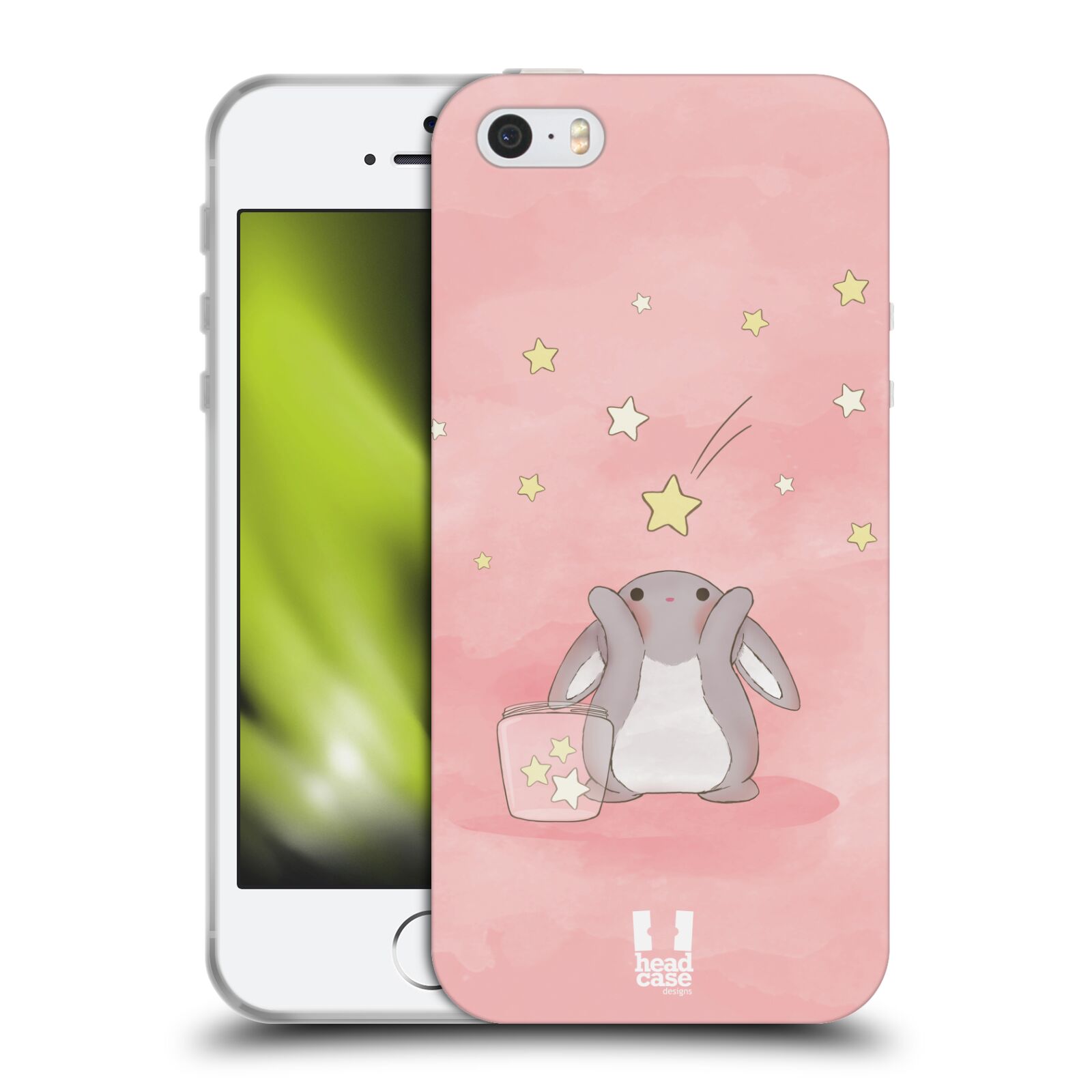 HEAD CASE silikonový obal na mobil Apple Iphone 5/5S vzor králíček a hvězdy růžová
