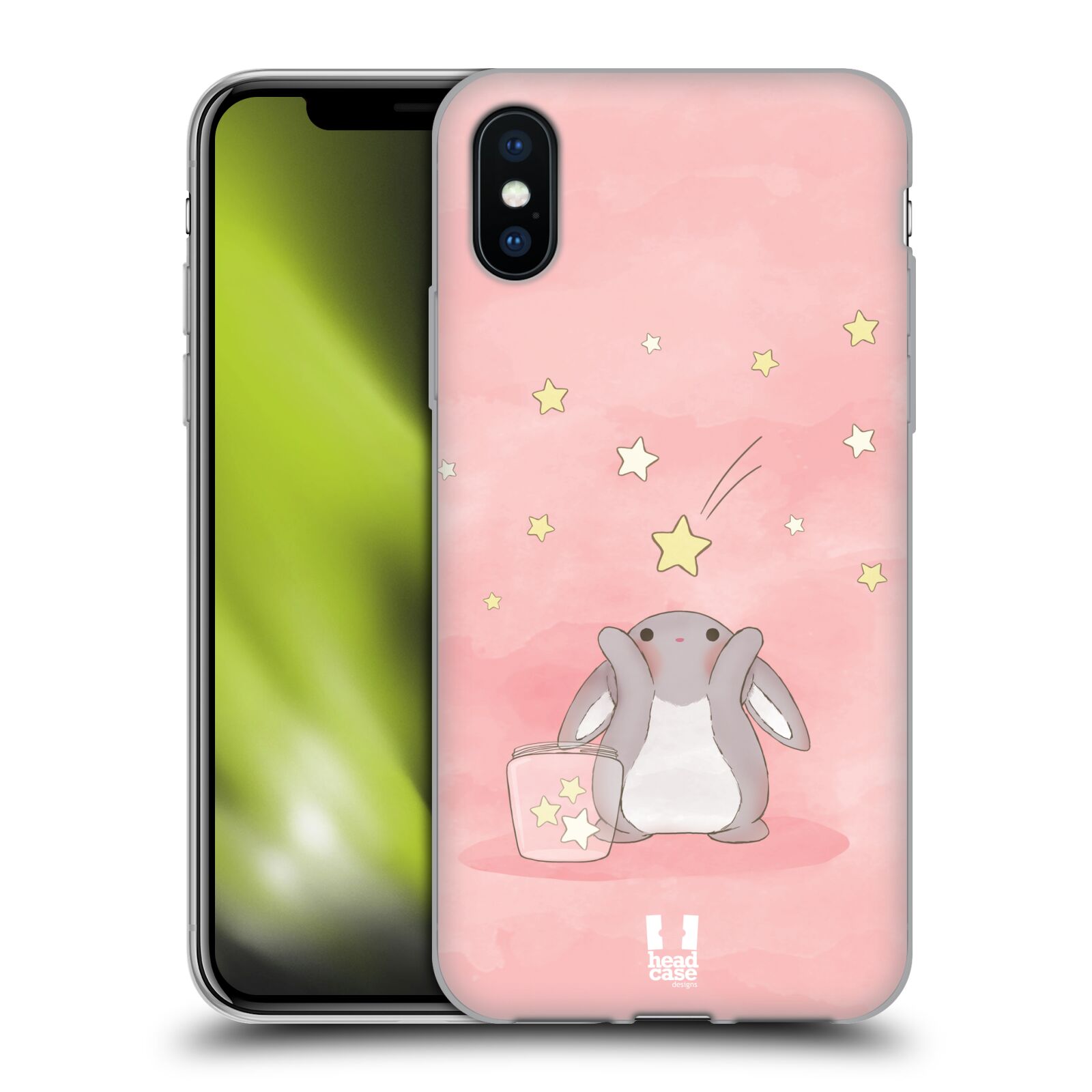 HEAD CASE silikonový obal na mobil Apple Iphone X vzor králíček a hvězdy růžová