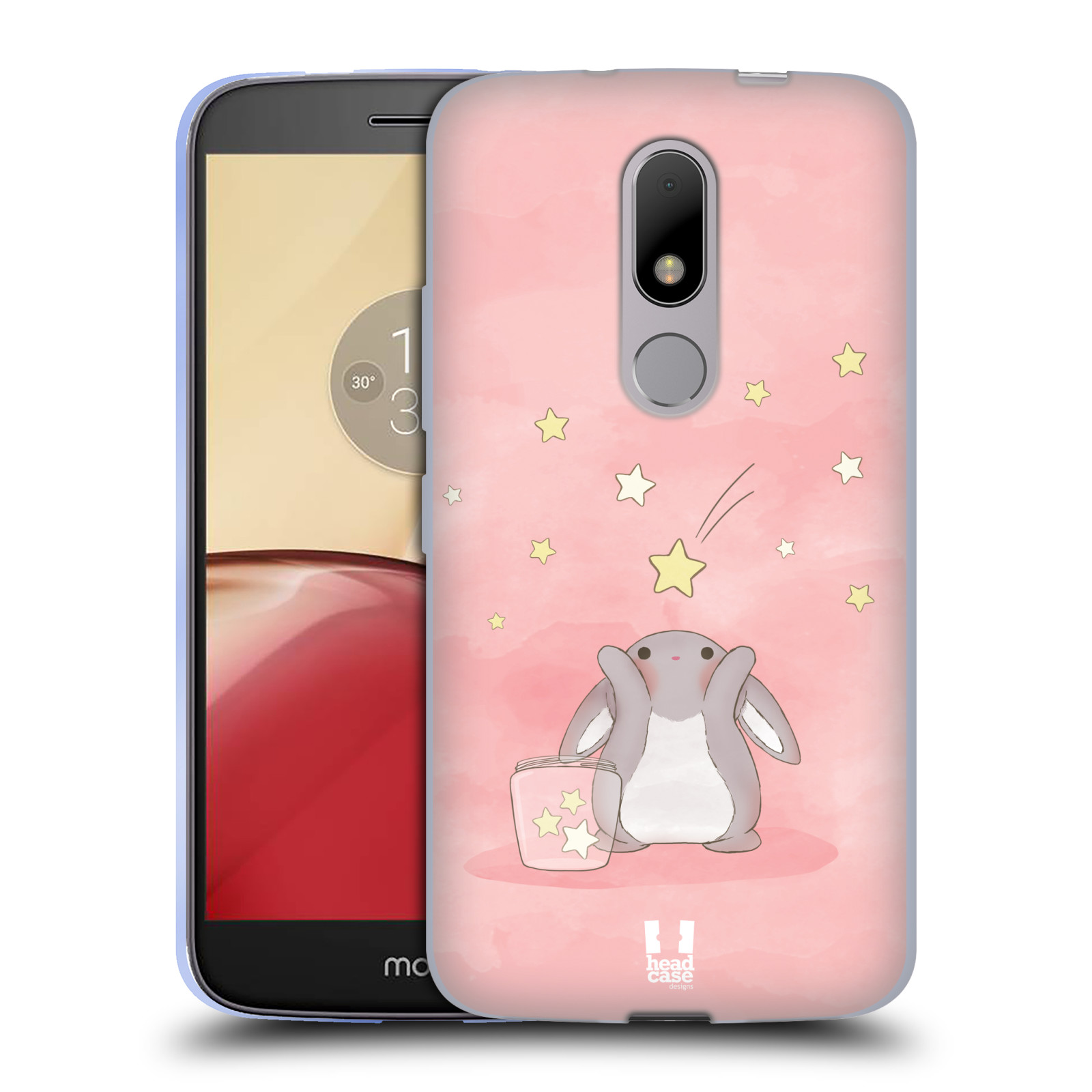 HEAD CASE silikonový obal na mobil Lenovo Moto M vzor králíček a hvězdy růžová