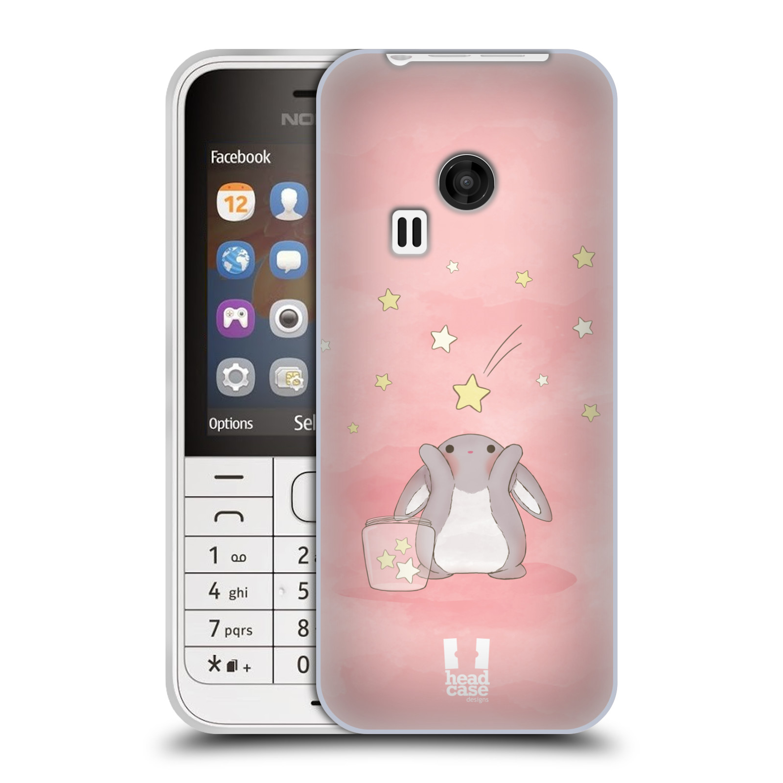 HEAD CASE silikonový obal na mobil NOKIA 220 / NOKIA 220 DUAL SIM vzor králíček a hvězdy růžová