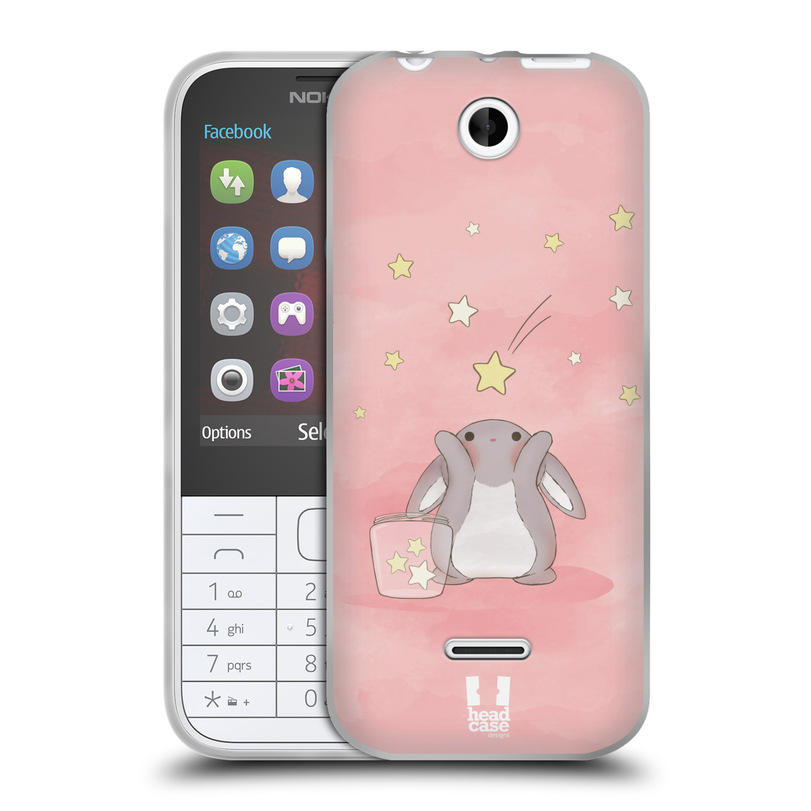 HEAD CASE silikonový obal na mobil NOKIA 225 / NOKIA 225 DUAL SIM vzor králíček a hvězdy růžová