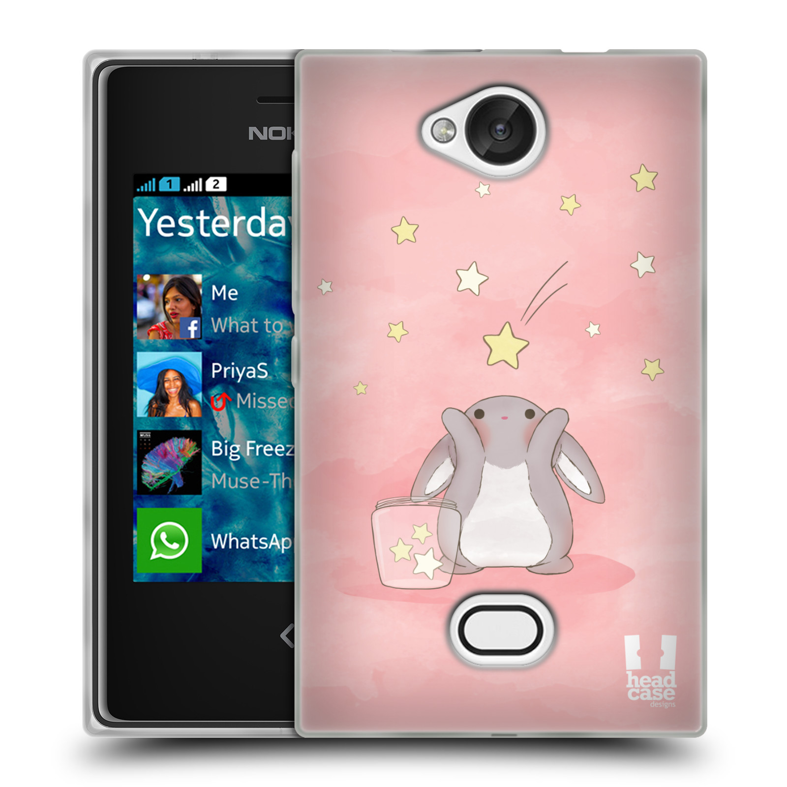 HEAD CASE silikonový obal na mobil NOKIA Asha 503 vzor králíček a hvězdy růžová