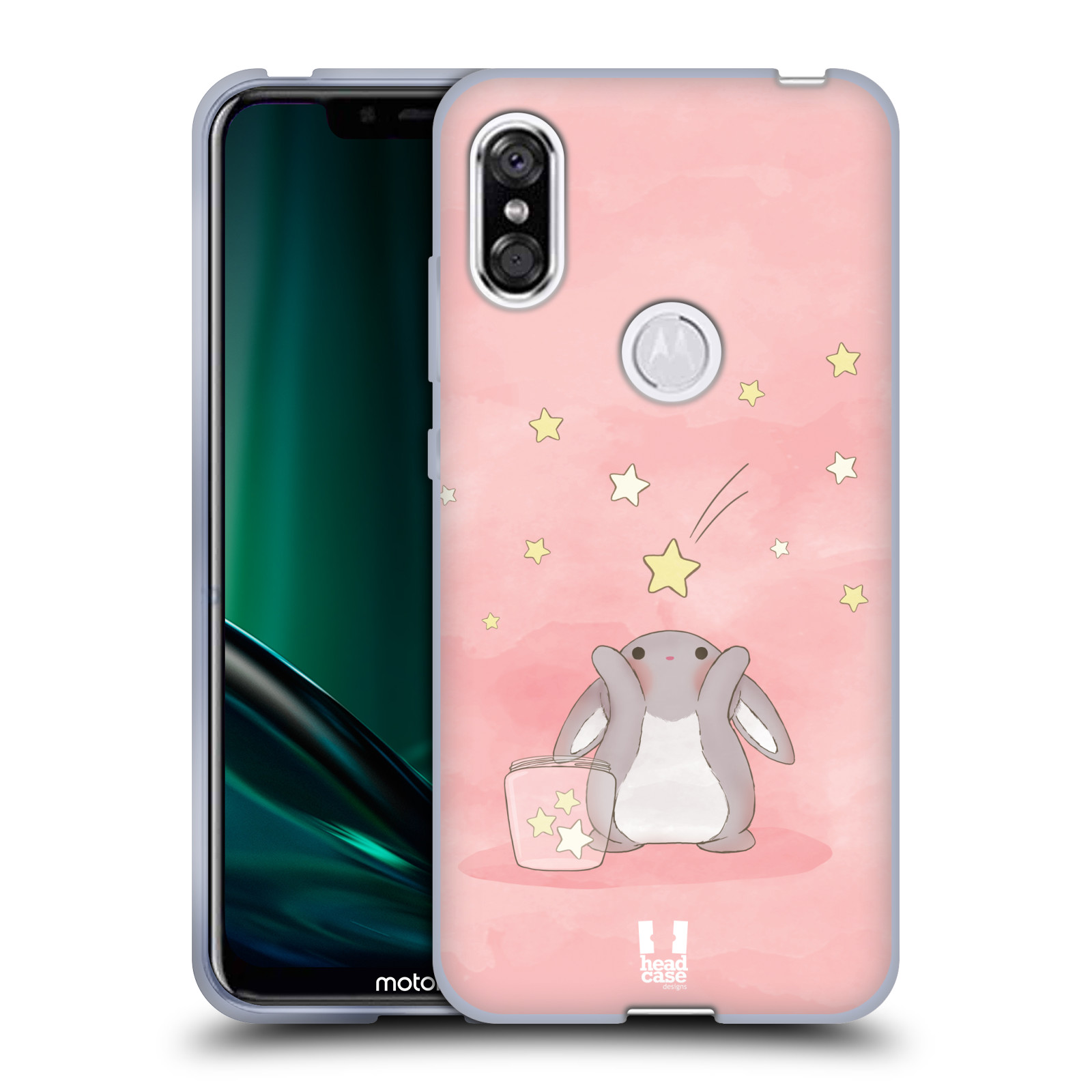 Pouzdro na mobil Motorola ONE vzor králíček a hvězdy růžová