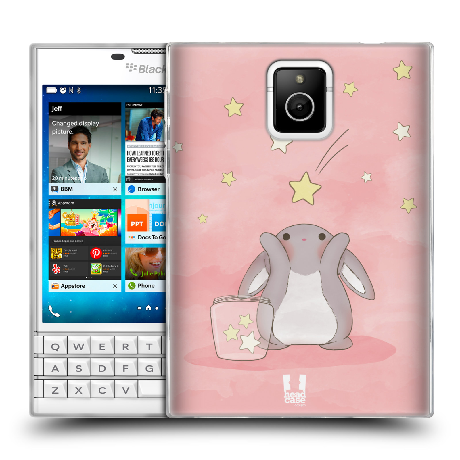 HEAD CASE silikonový obal na mobil Blackberry PASSPORT vzor králíček a hvězdy růžová