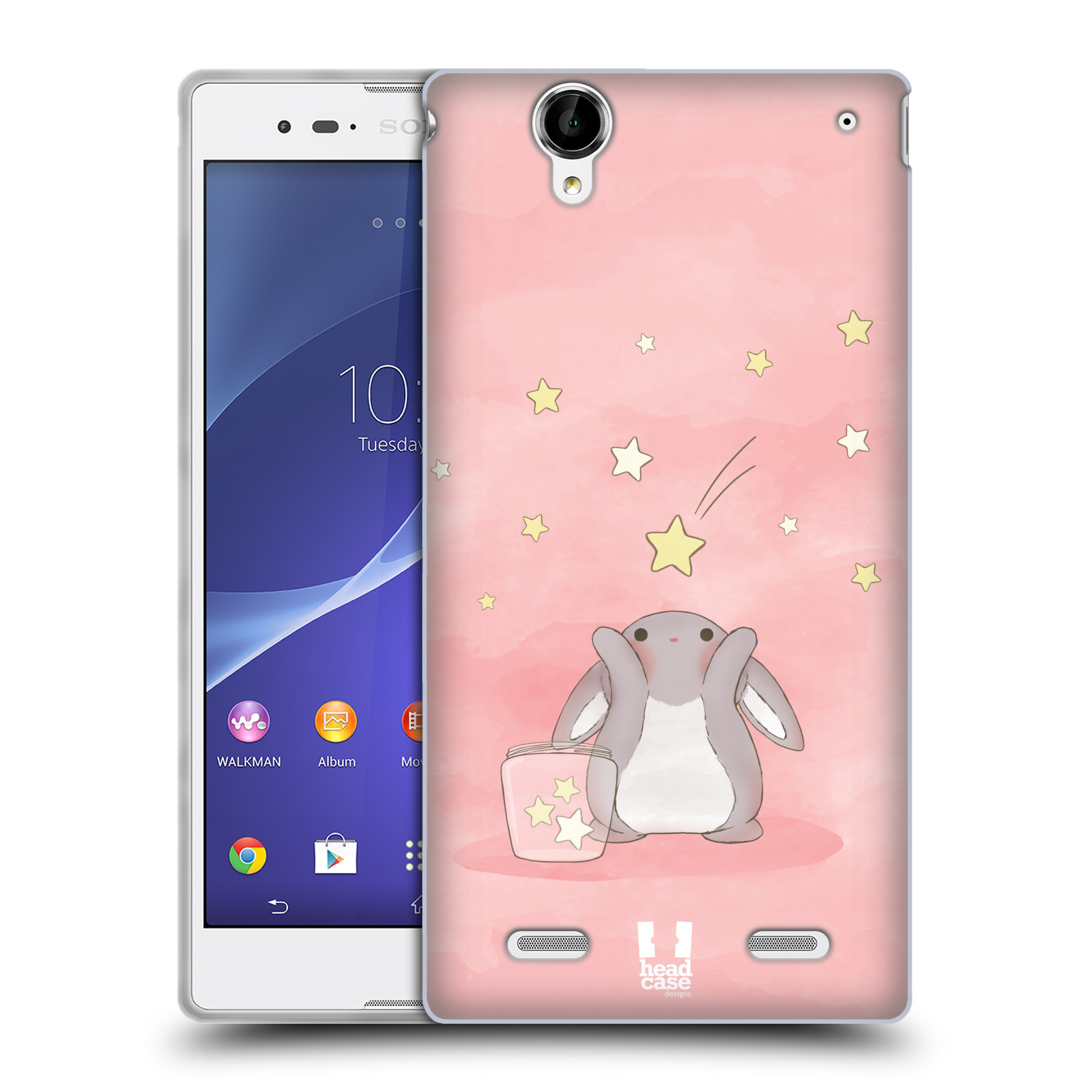 HEAD CASE silikonový obal na mobil Sony Xperia T2 Ultra/T2 Ultra DUAL SIM vzor králíček a hvězdy růžová