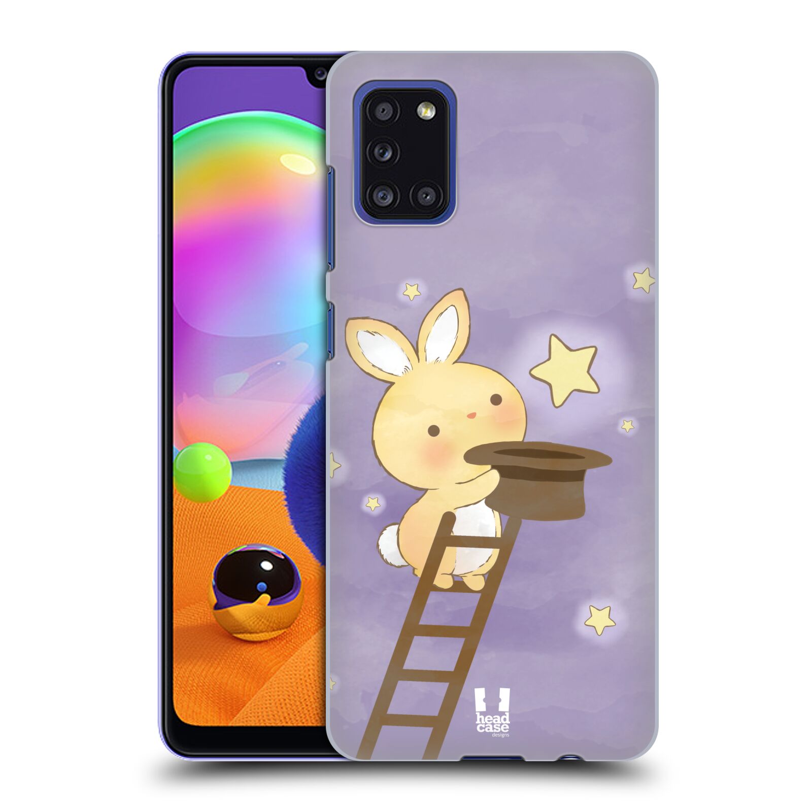 Zadní kryt na mobil Samsung Galaxy A31 vzor králíček a hvězdy fialová