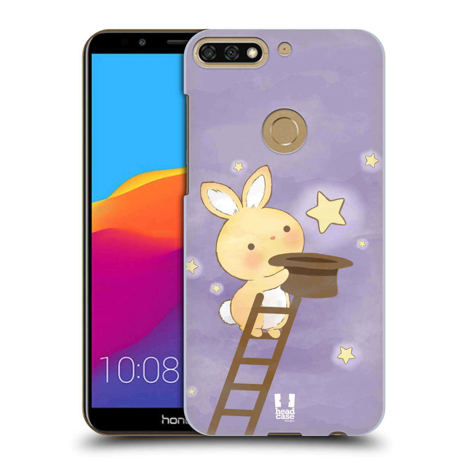 HEAD CASE plastový obal na mobil Honor 7c vzor králíček a hvězdy fialová