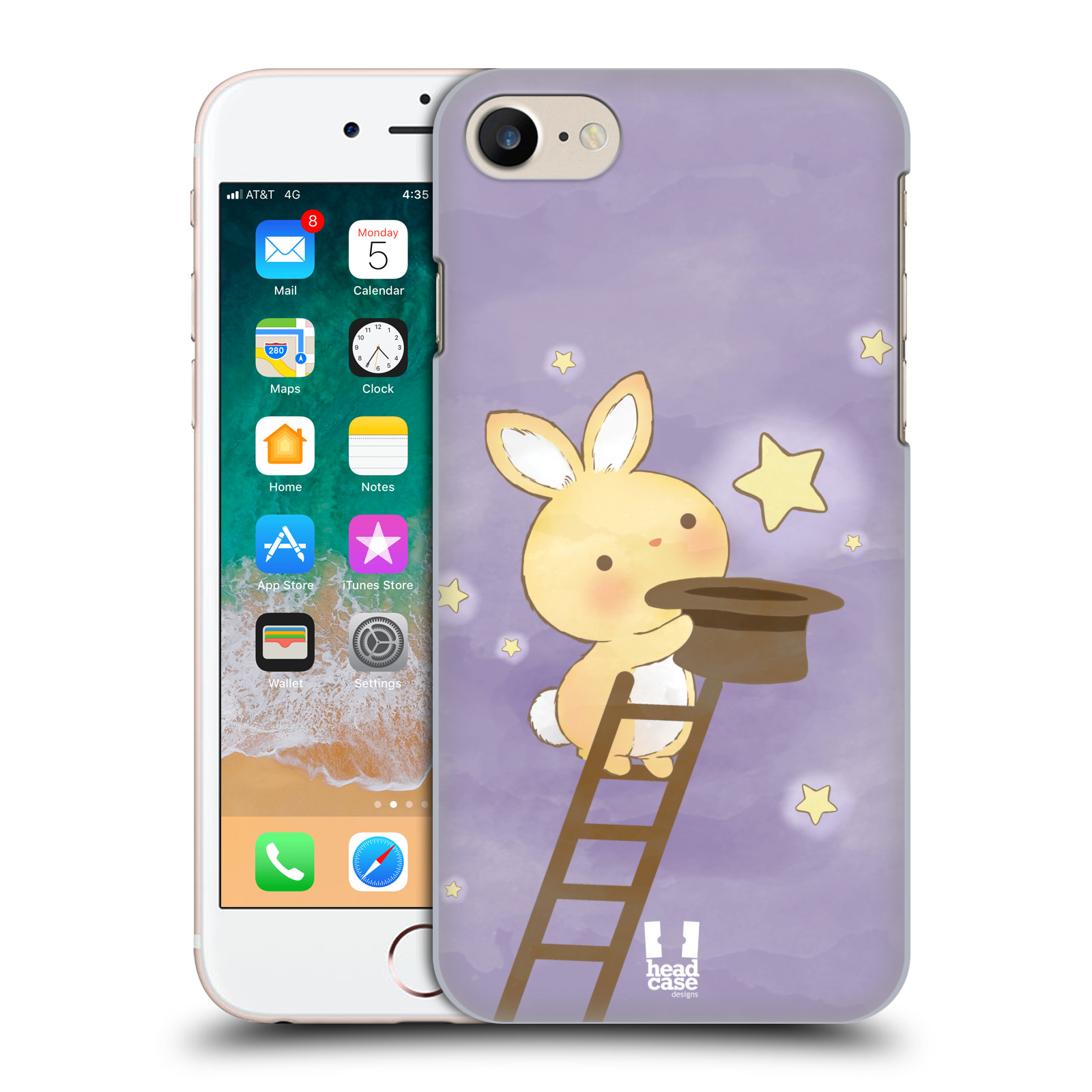 HEAD CASE plastový obal na mobil Apple Iphone 7 vzor králíček a hvězdy fialová