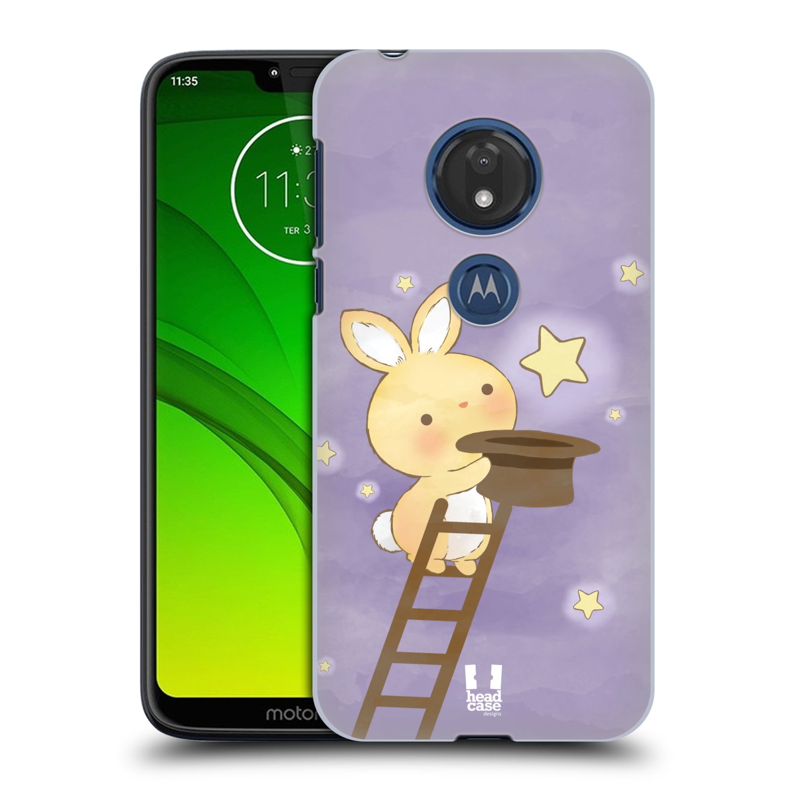 Pouzdro na mobil Motorola Moto G7 Play vzor králíček a hvězdy fialová