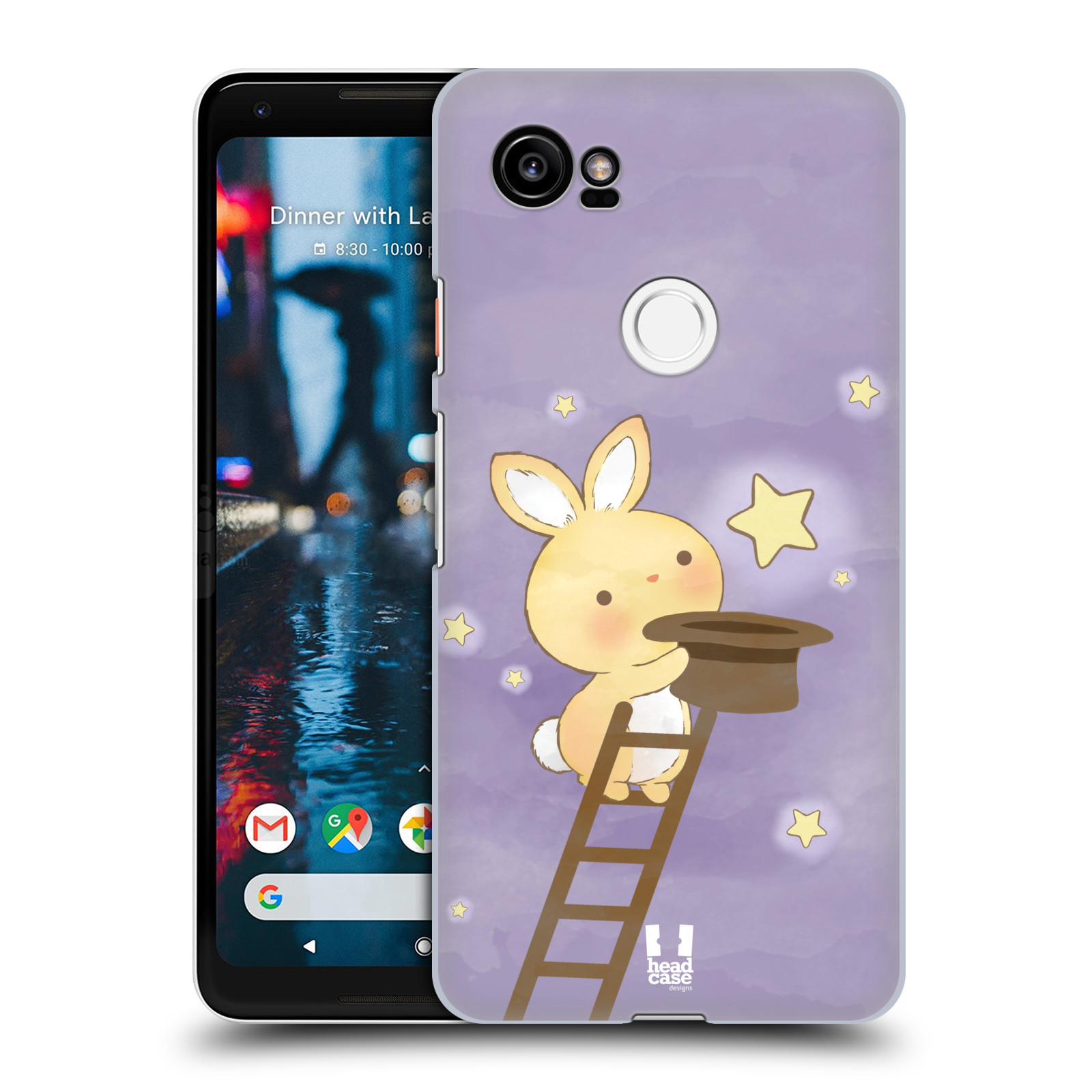 HEAD CASE plastový obal na mobil Google Pixel 2 XL vzor králíček a hvězdy fialová