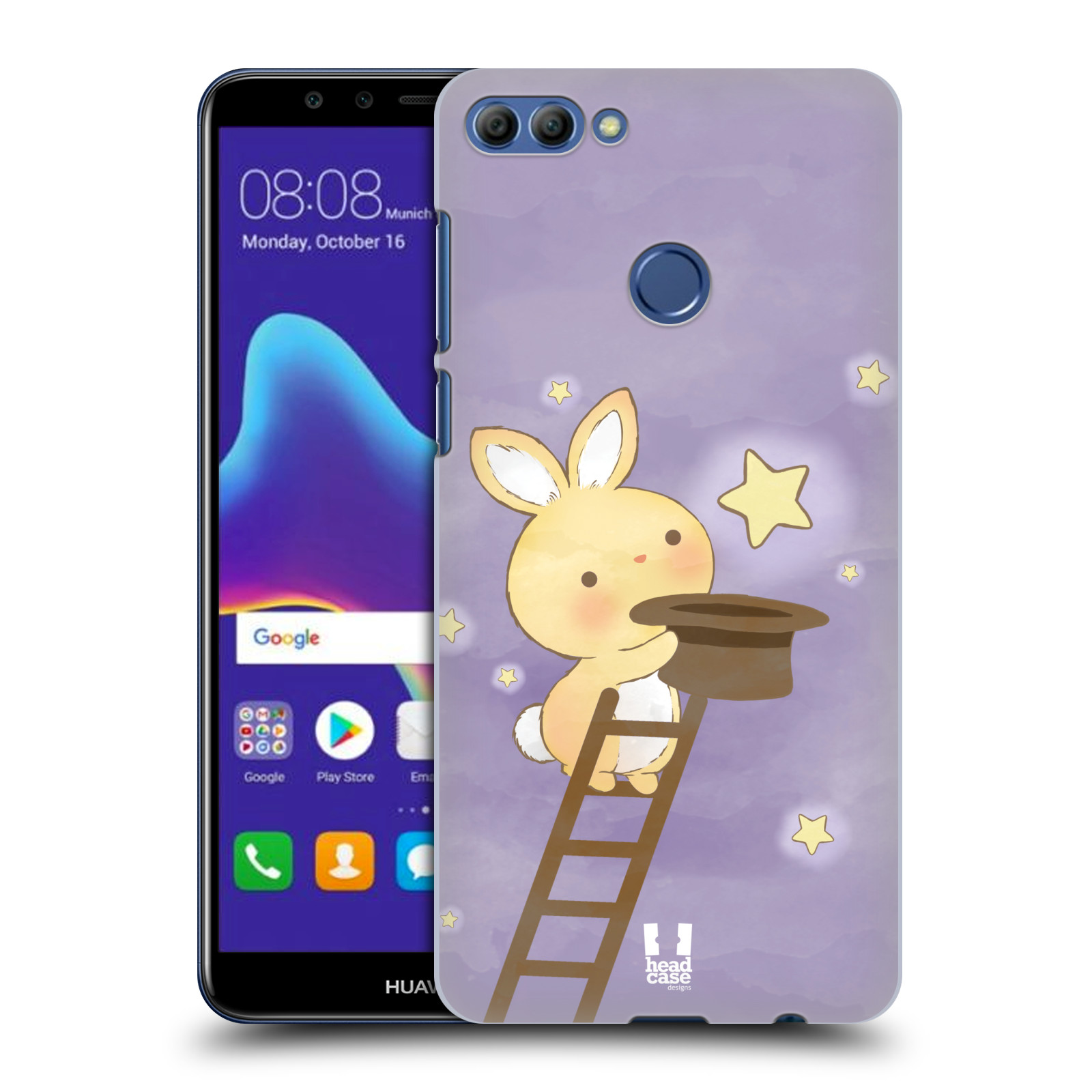HEAD CASE plastový obal na mobil Huawei Y9 2018 vzor králíček a hvězdy fialová