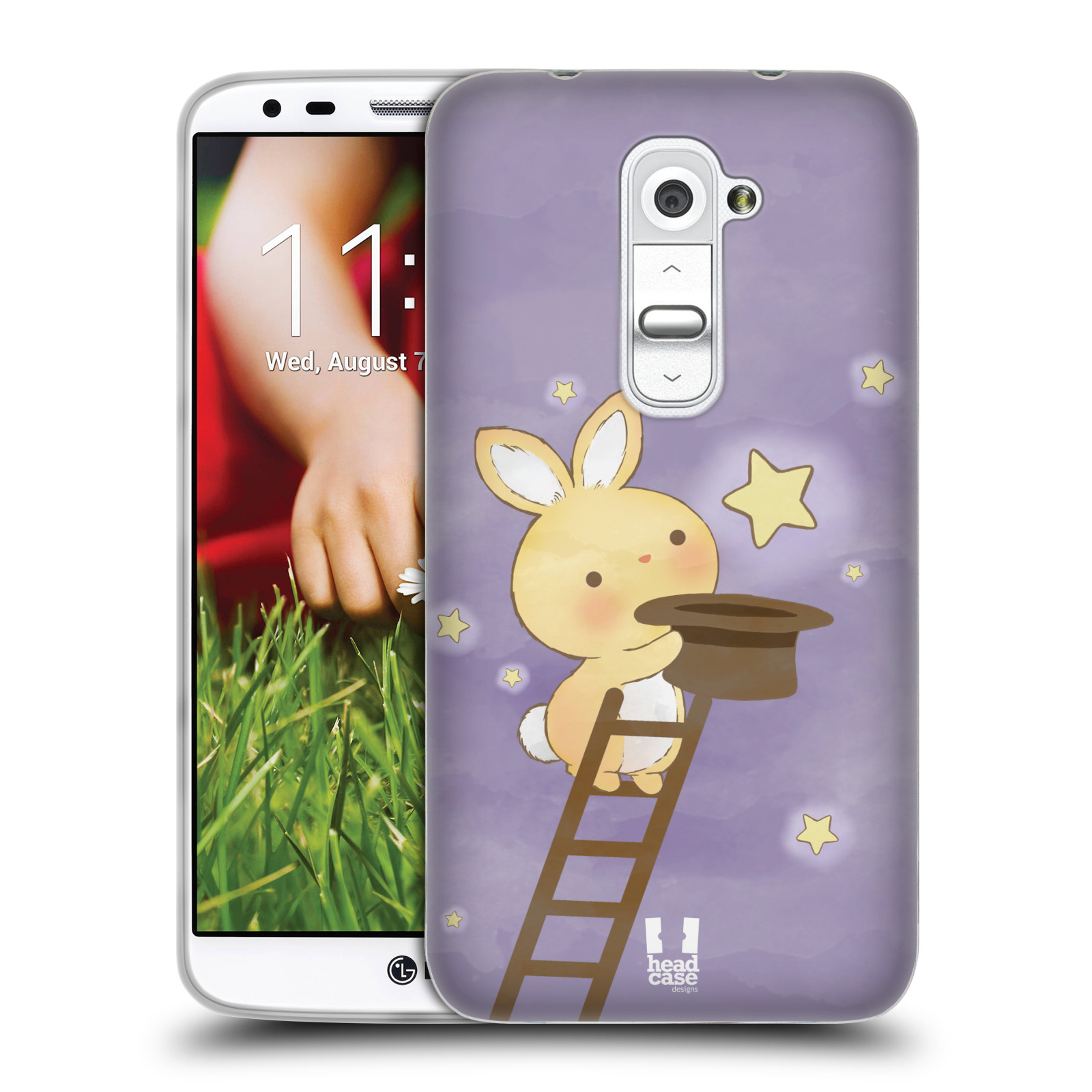 HEAD CASE silikonový obal na mobil LG G2 vzor králíček a hvězdy fialová