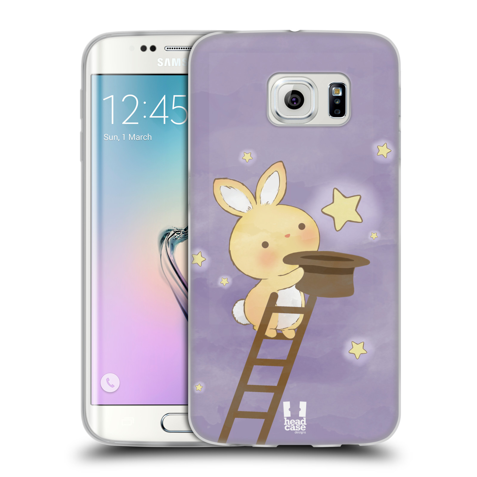 HEAD CASE silikonový obal na mobil Samsung Galaxy S6 EDGE vzor králíček a hvězdy fialová