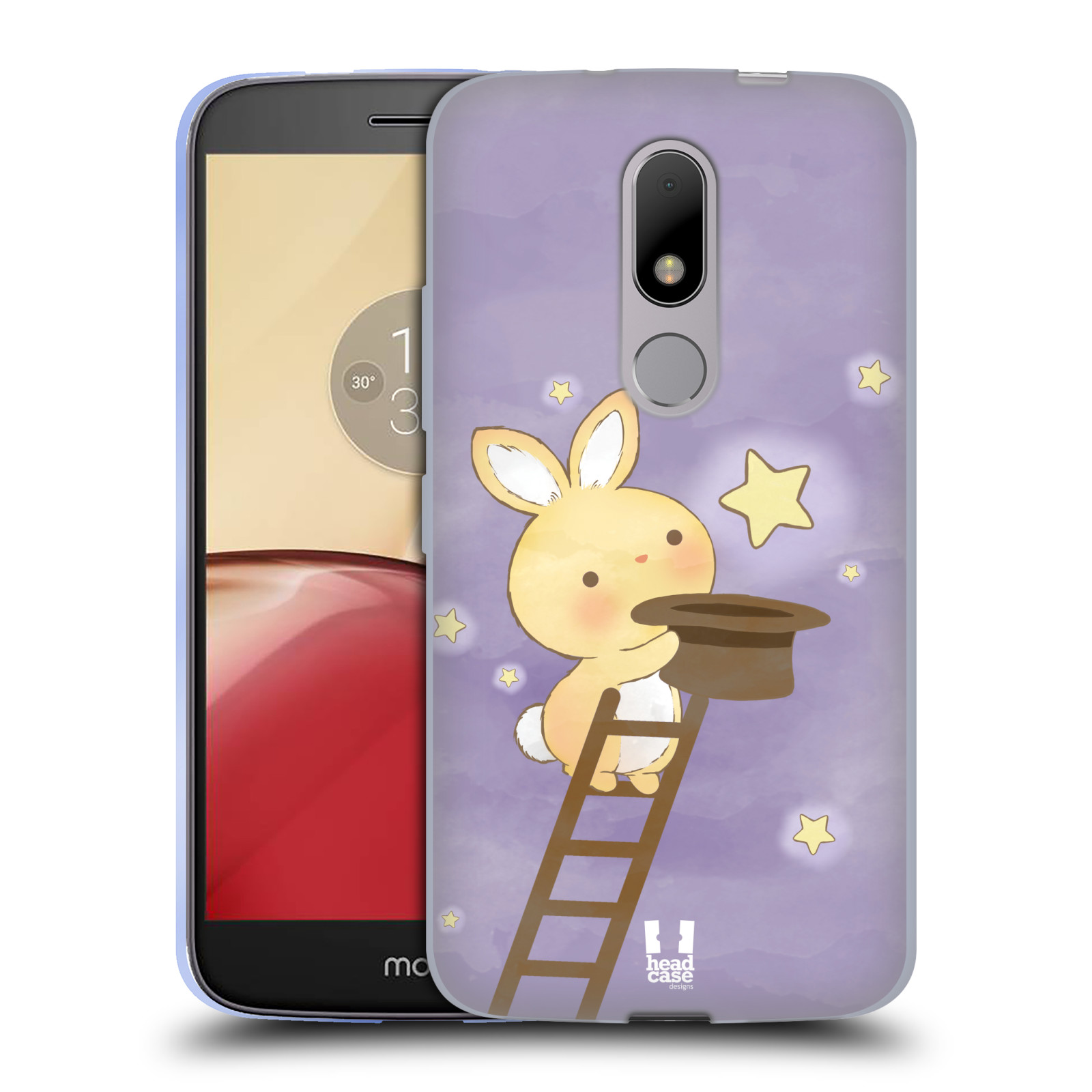 HEAD CASE silikonový obal na mobil Lenovo Moto M vzor králíček a hvězdy fialová