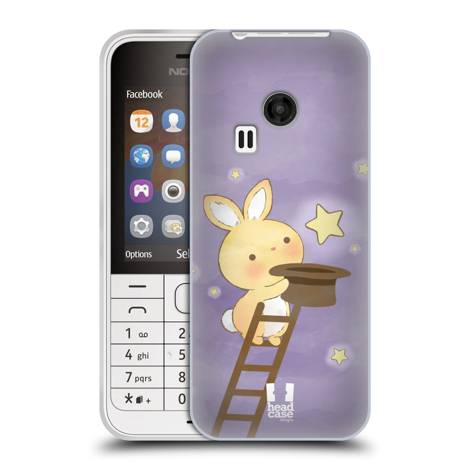 HEAD CASE silikonový obal na mobil NOKIA 220 / NOKIA 220 DUAL SIM vzor králíček a hvězdy fialová