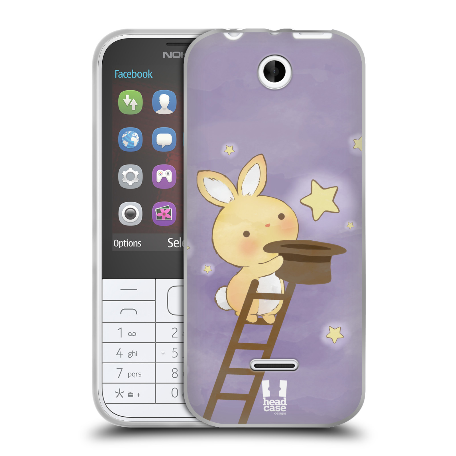 HEAD CASE silikonový obal na mobil NOKIA 225 / NOKIA 225 DUAL SIM vzor králíček a hvězdy fialová