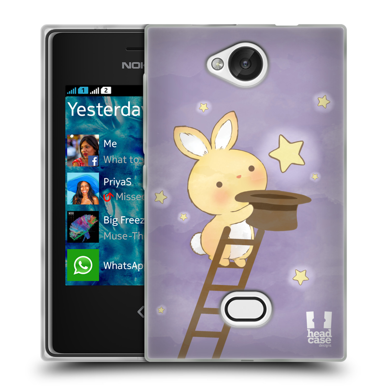 HEAD CASE silikonový obal na mobil NOKIA Asha 503 vzor králíček a hvězdy fialová