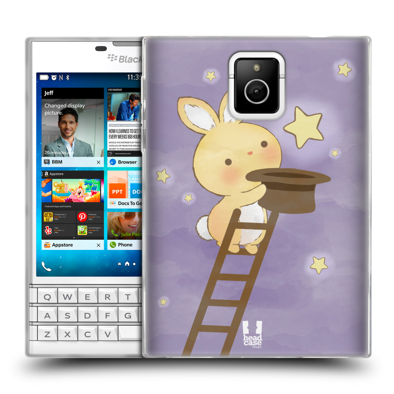 HEAD CASE silikonový obal na mobil Blackberry PASSPORT vzor králíček a hvězdy fialová