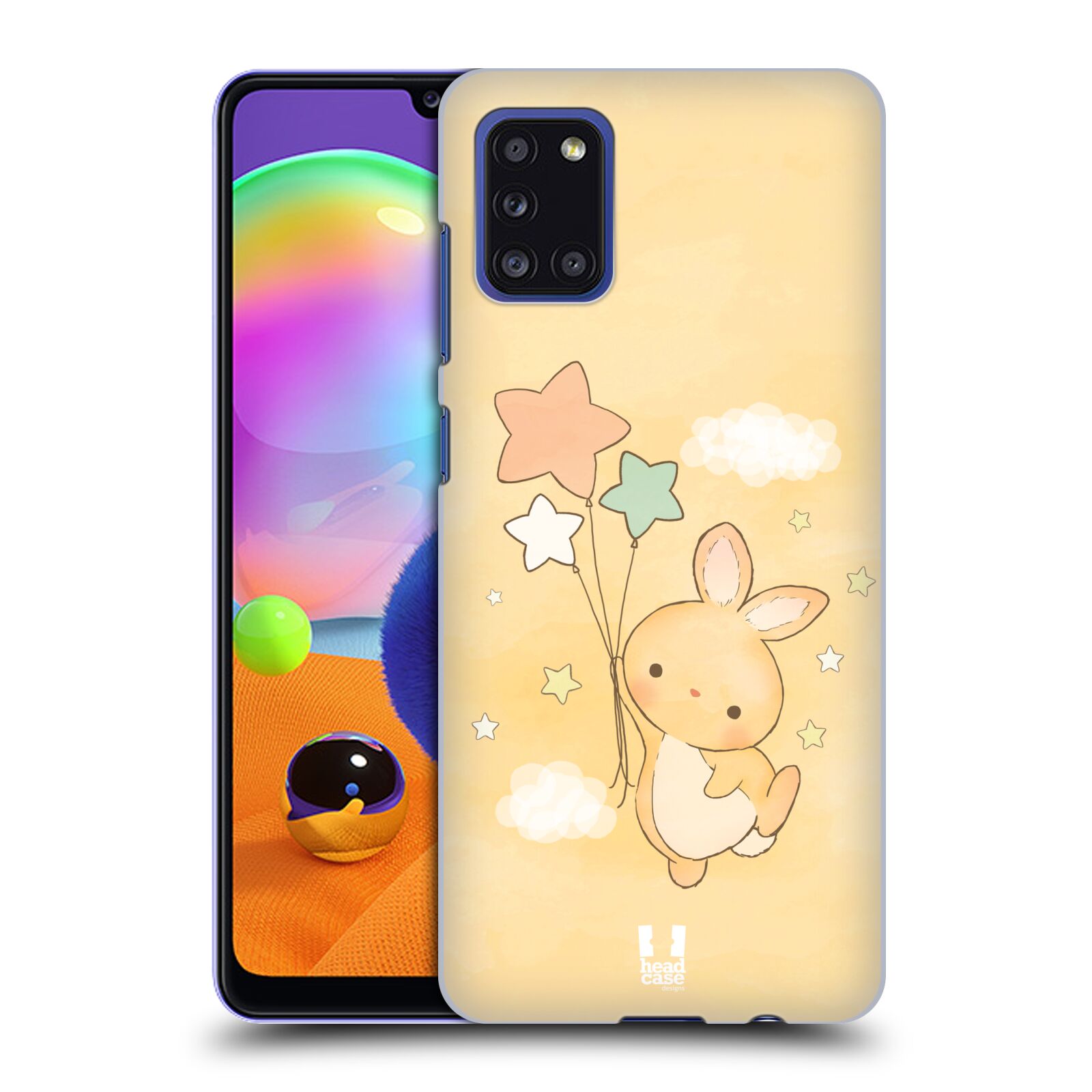 Zadní kryt na mobil Samsung Galaxy A31 vzor králíček a hvězdy žlutá