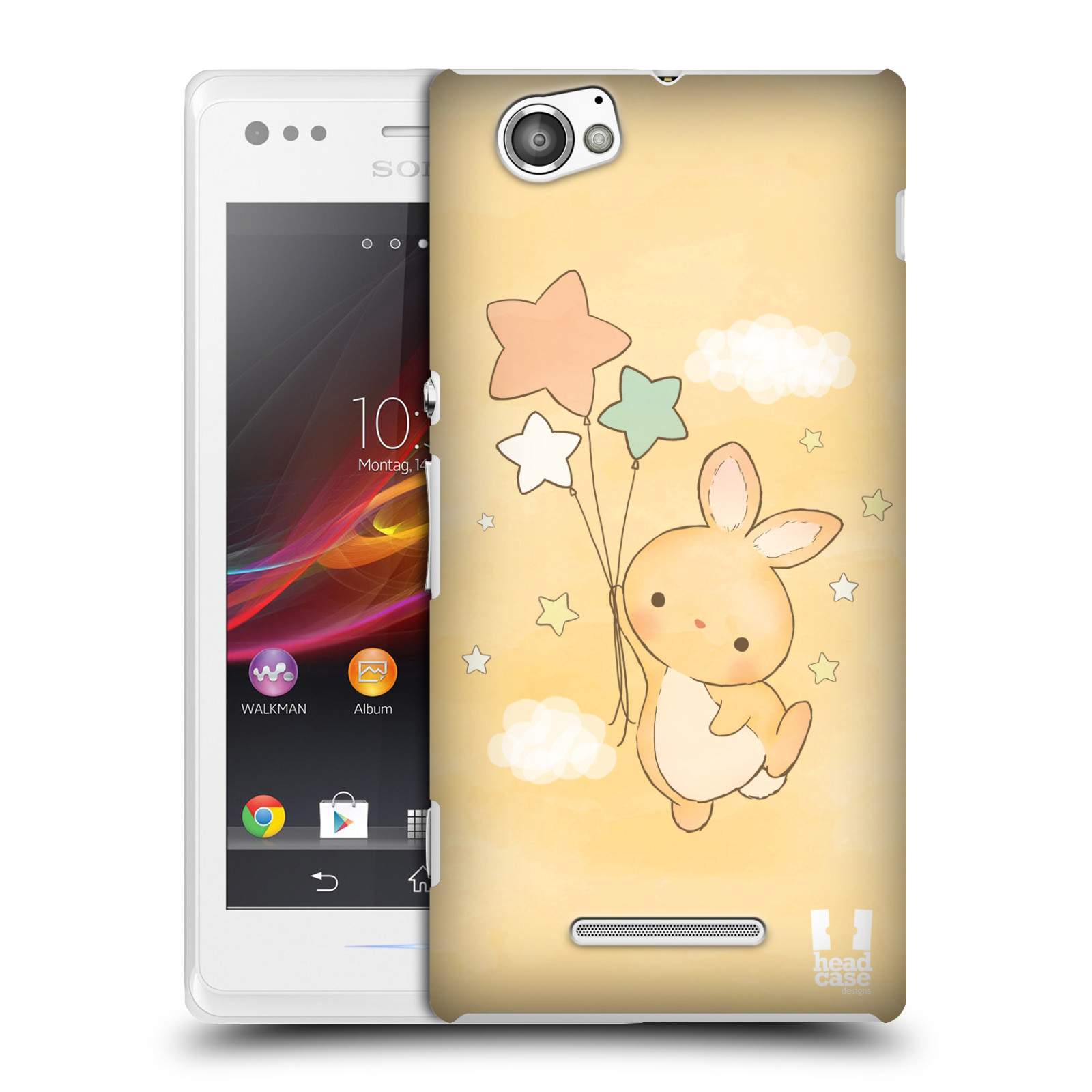 HEAD CASE plastový obal na mobil Sony Xperia M vzor králíček a hvězdy žlutá