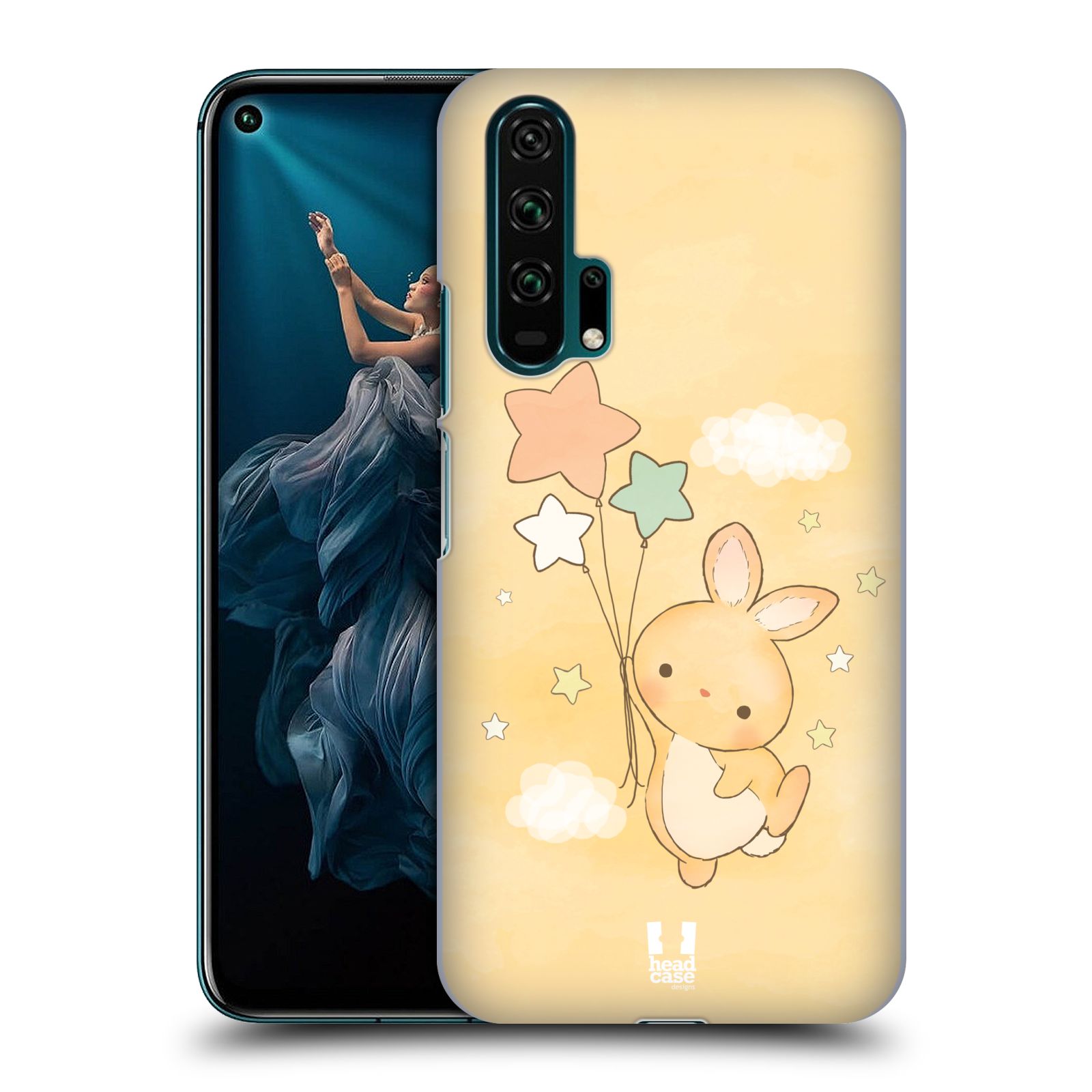 Pouzdro na mobil Honor 20 PRO - HEAD CASE - vzor králíček a hvězdy žlutá