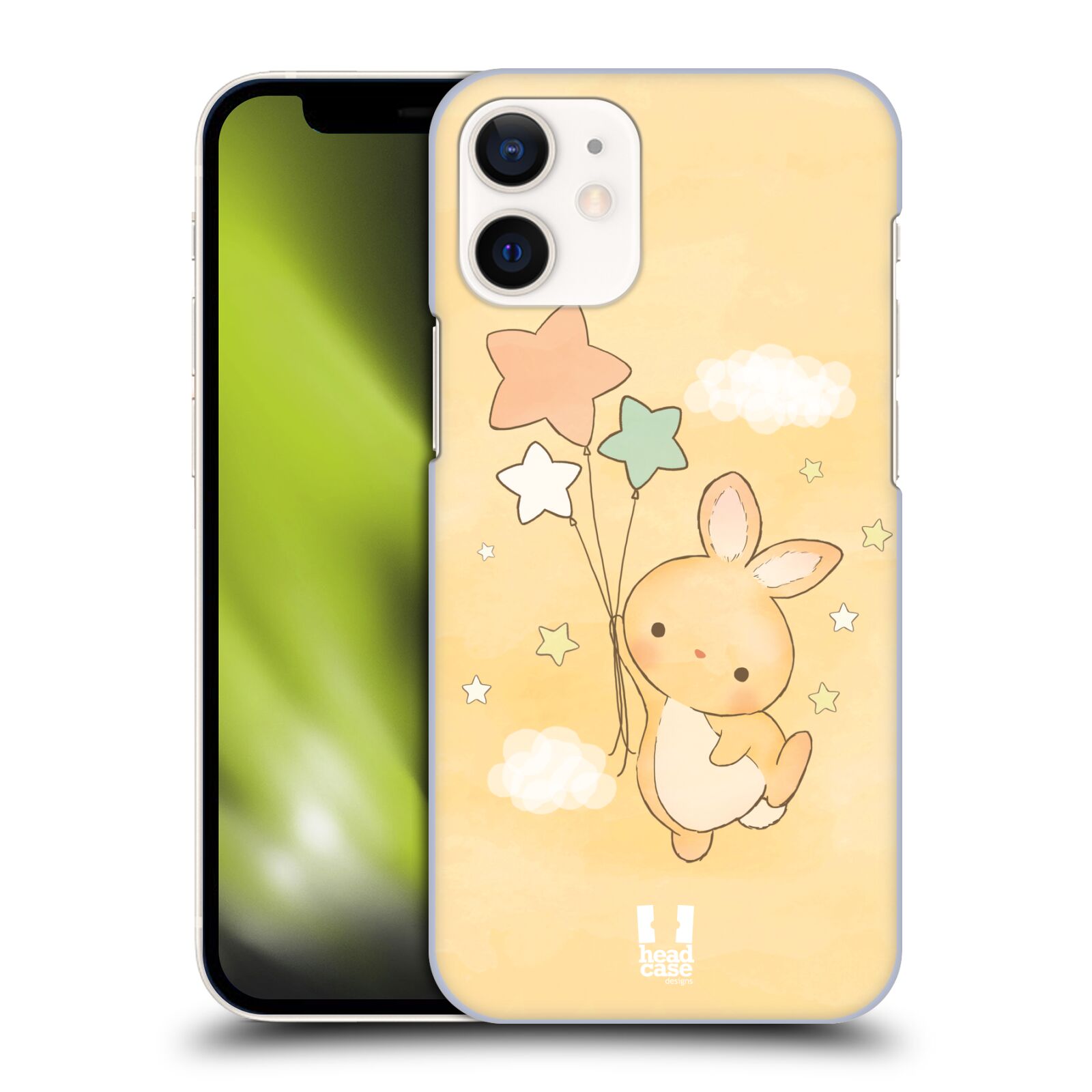 Plastový obal na mobil Apple Iphone 12 MINI vzor králíček a hvězdy žlutá