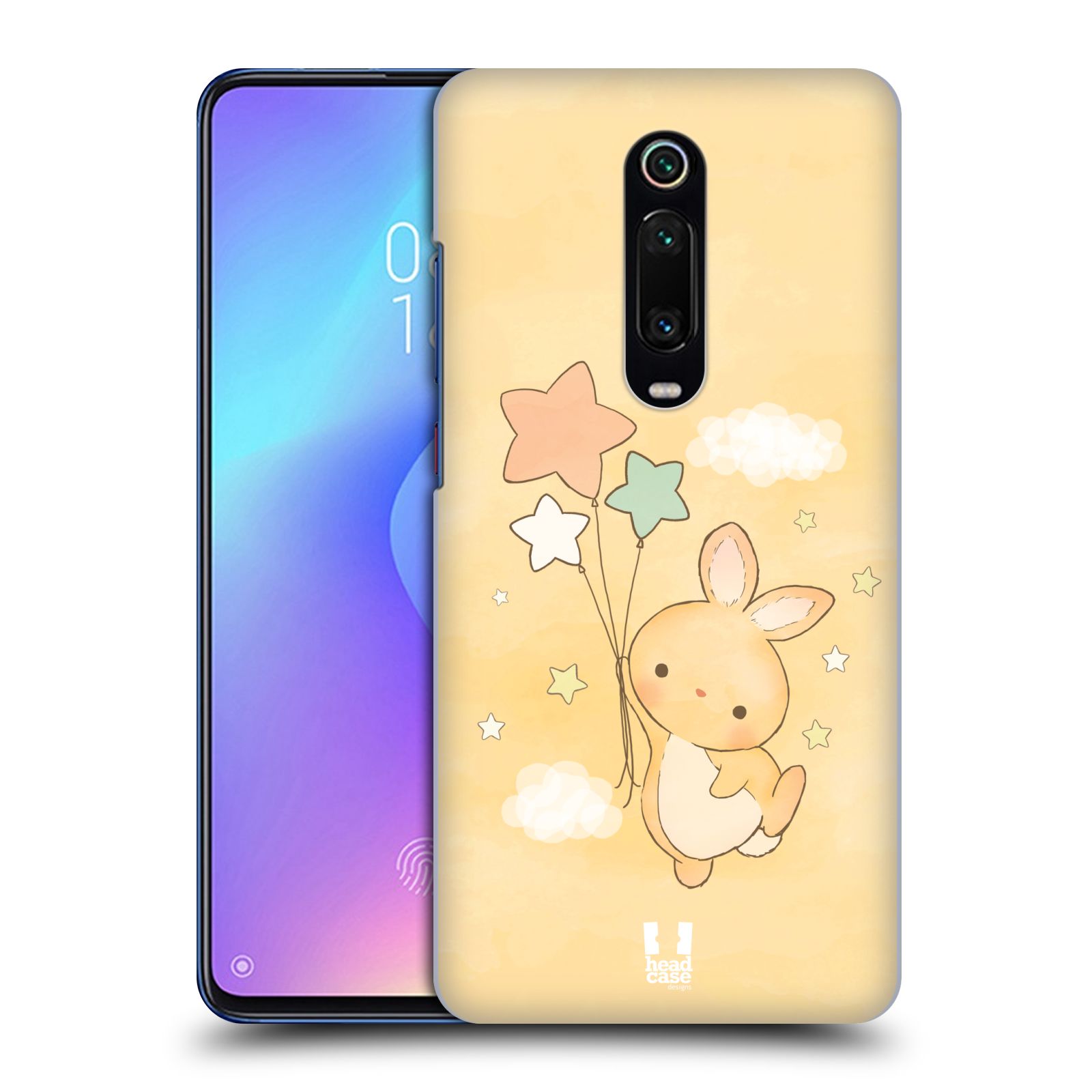 Pouzdro na mobil Xiaomi Mi 9T PRO - HEAD CASE - vzor králíček a hvězdy žlutá