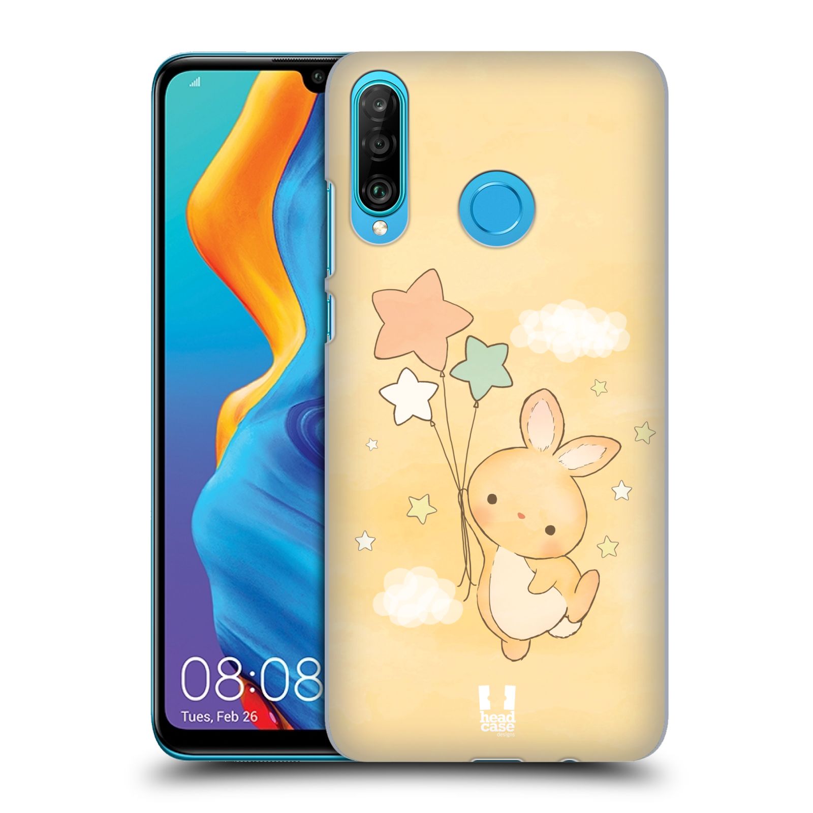 Pouzdro na mobil Huawei P30 LITE - HEAD CASE - vzor králíček a hvězdy žlutá