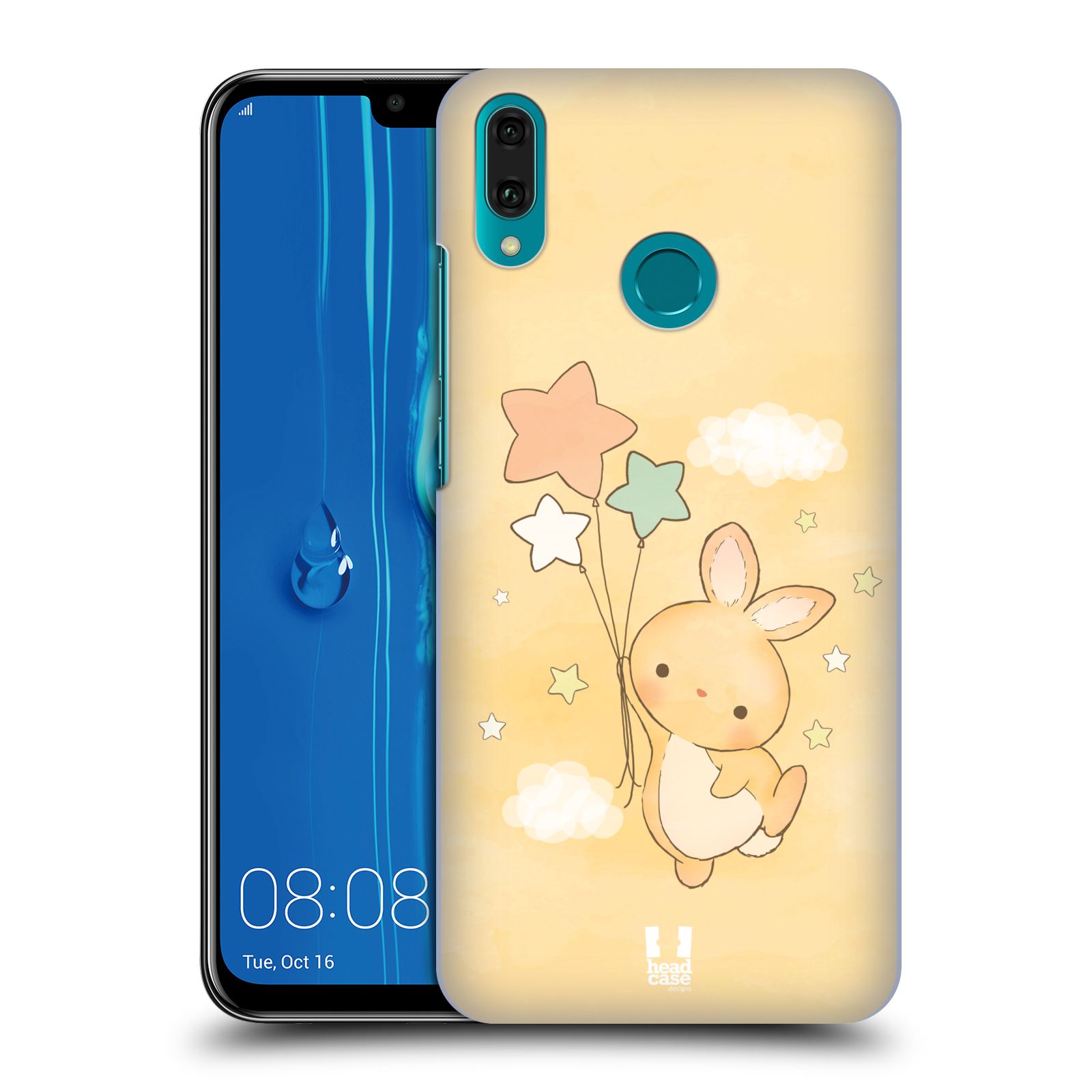 Pouzdro na mobil Huawei Y9 2019 - HEAD CASE - vzor králíček a hvězdy žlutá
