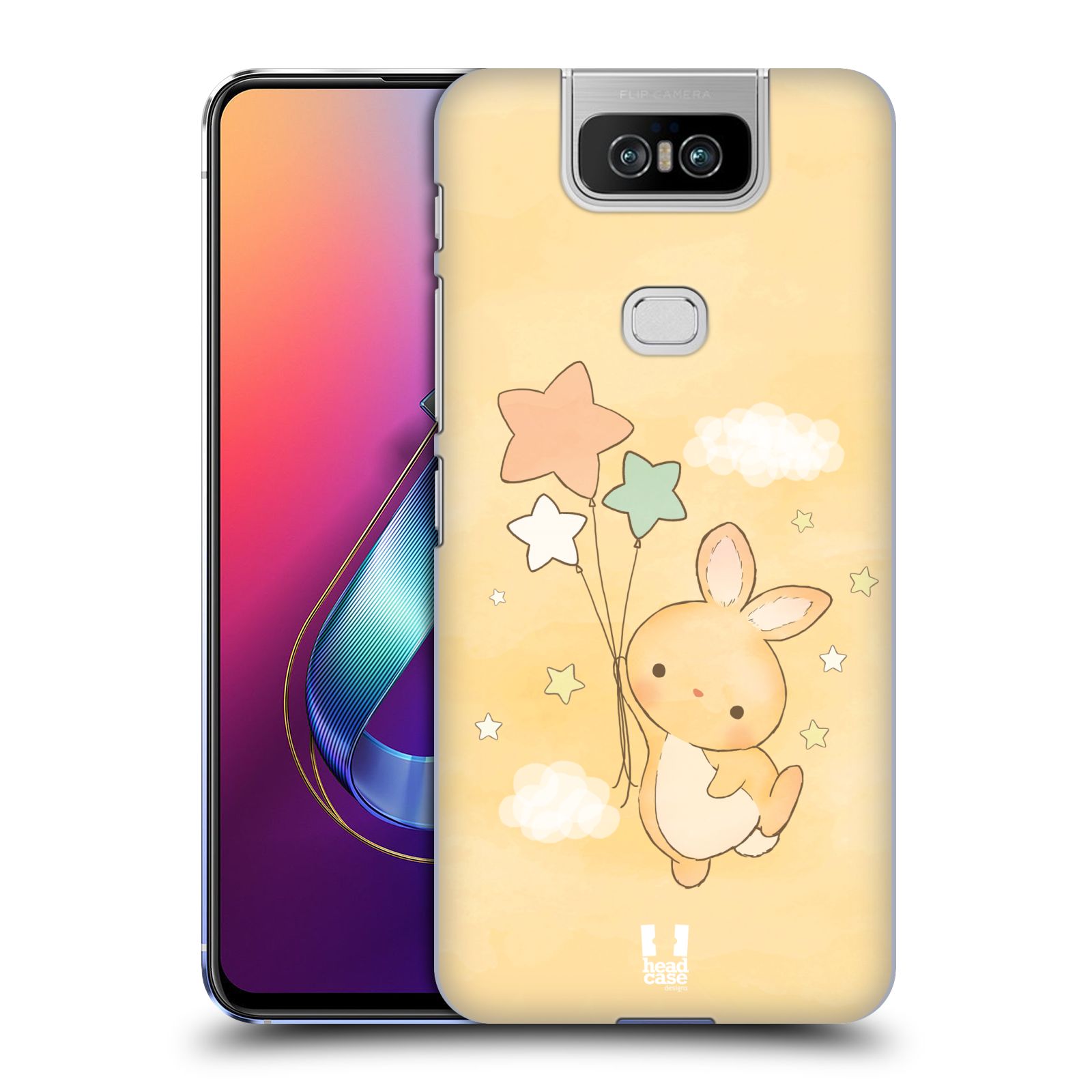 Pouzdro na mobil Asus Zenfone 6 ZS630KL - HEAD CASE - vzor králíček a hvězdy žlutá