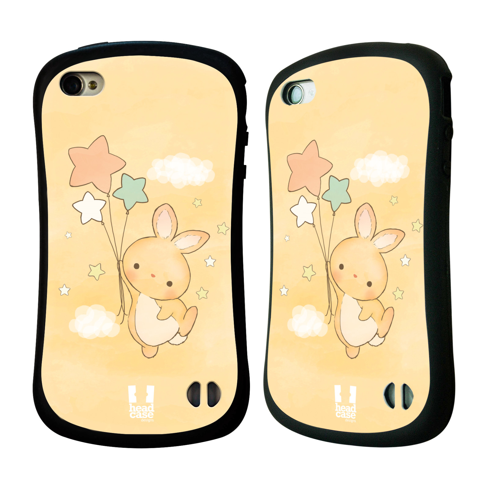 HEAD CASE silikon/plast odolný obal na mobil Apple Iphone 4/4S vzor králíček a hvězdy žlutá