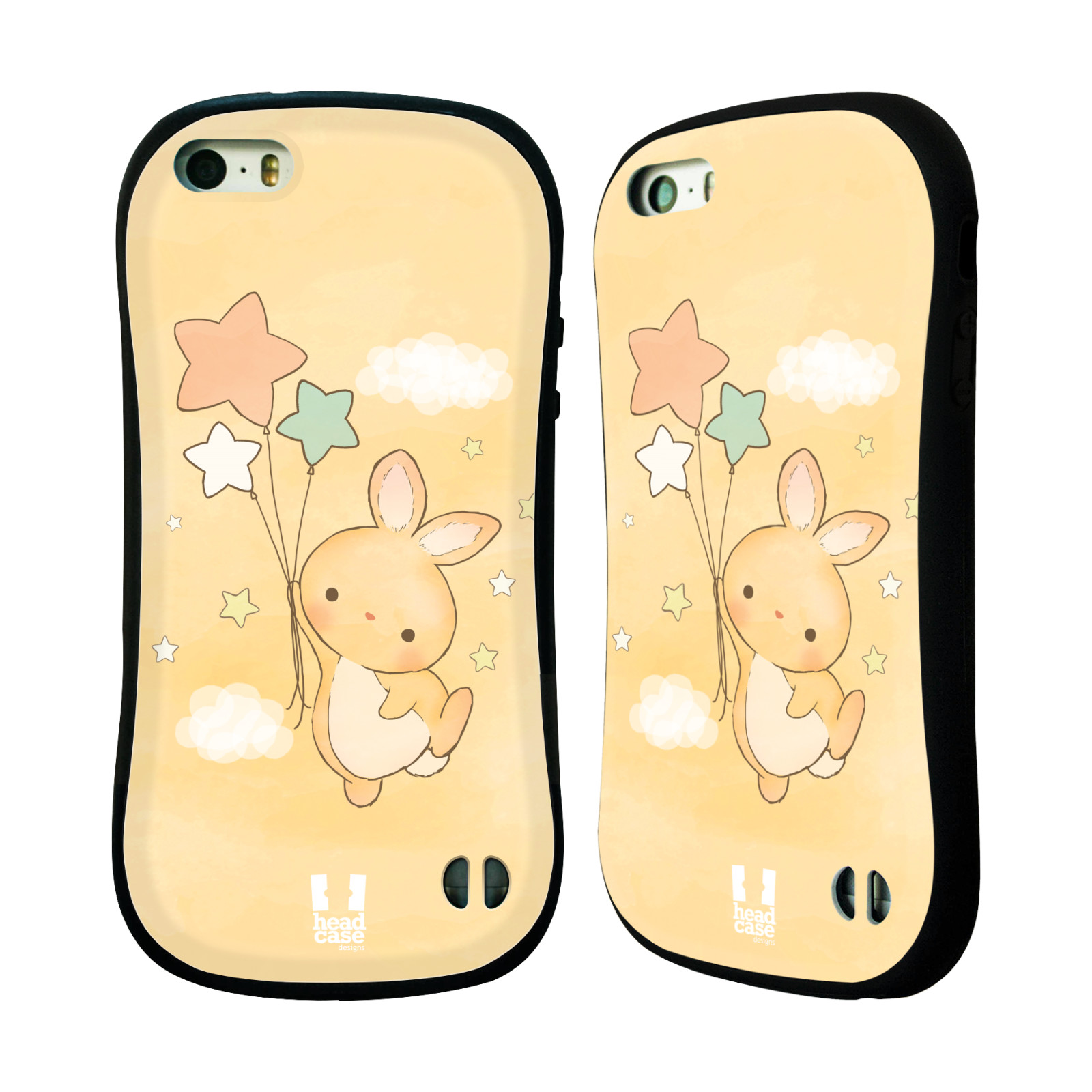 HEAD CASE silikon/plast odolný obal na mobil Apple Iphone 5/5S vzor králíček a hvězdy žlutá