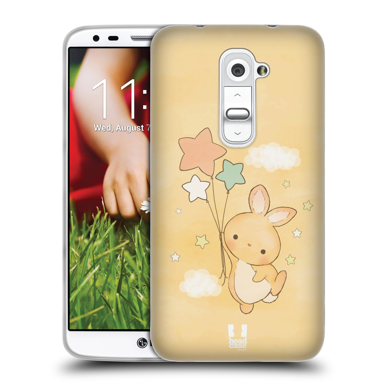 HEAD CASE silikonový obal na mobil LG G2 vzor králíček a hvězdy žlutá