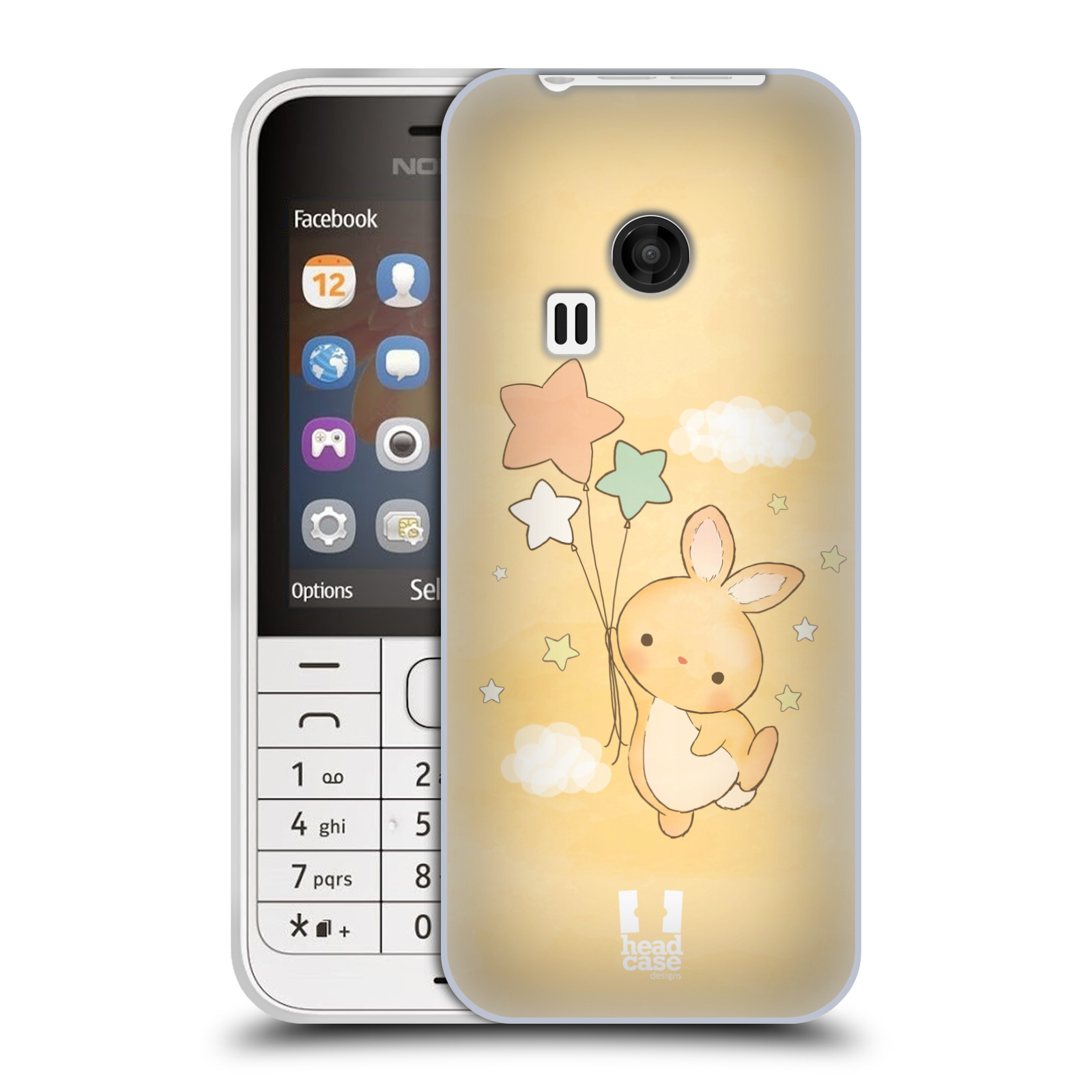 HEAD CASE silikonový obal na mobil NOKIA 220 / NOKIA 220 DUAL SIM vzor králíček a hvězdy žlutá