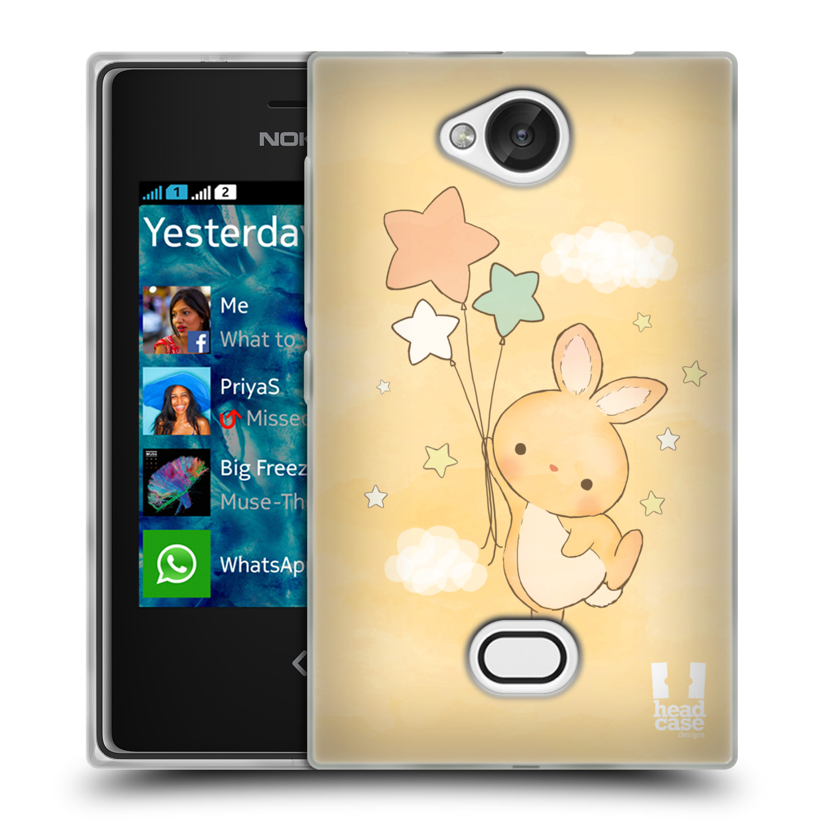 HEAD CASE silikonový obal na mobil NOKIA Asha 503 vzor králíček a hvězdy žlutá