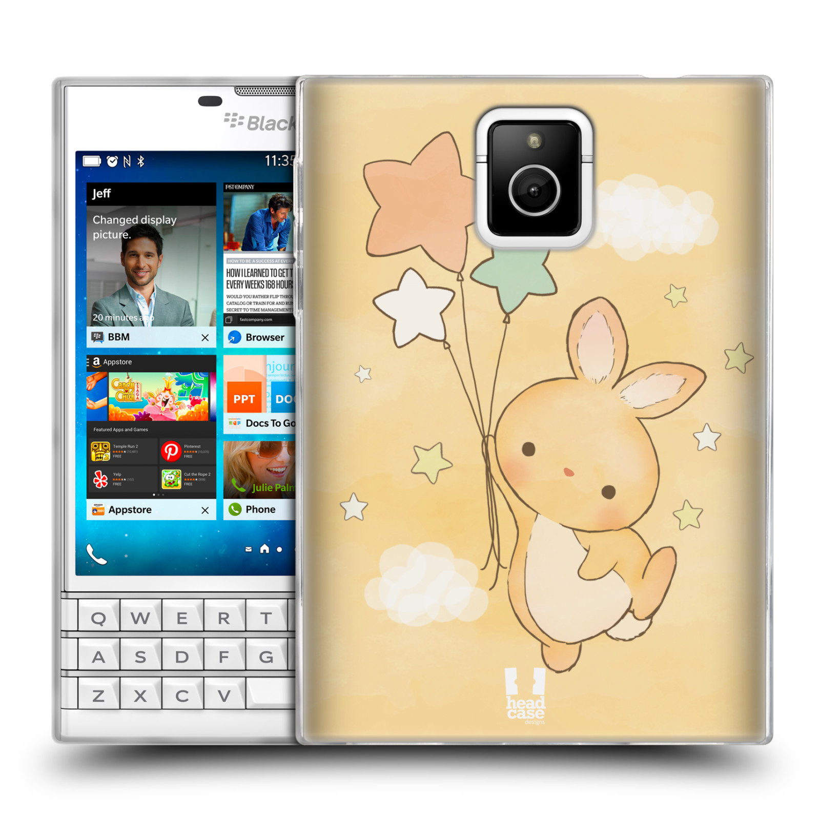 HEAD CASE silikonový obal na mobil Blackberry PASSPORT vzor králíček a hvězdy žlutá