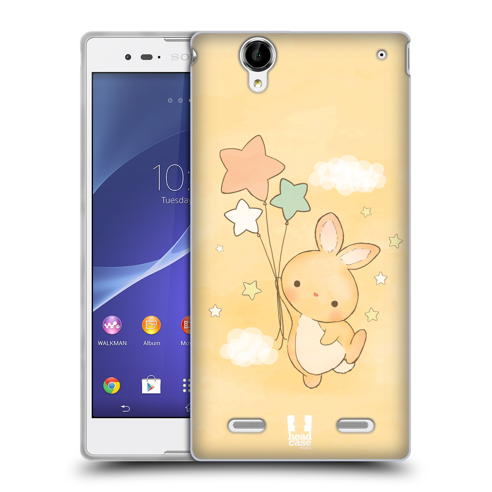 HEAD CASE silikonový obal na mobil Sony Xperia T2 Ultra/T2 Ultra DUAL SIM vzor králíček a hvězdy žlutá