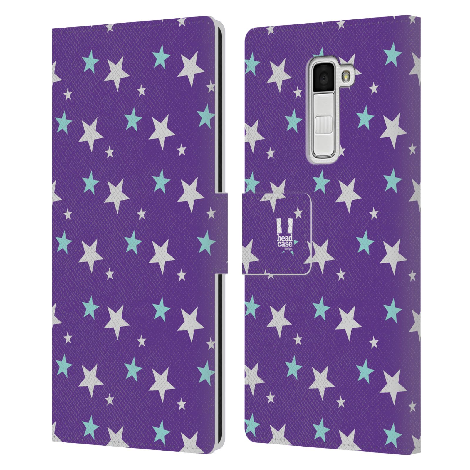 HEAD CASE Flipové pouzdro pro mobil LG K10 vzor hvězdičky fialová