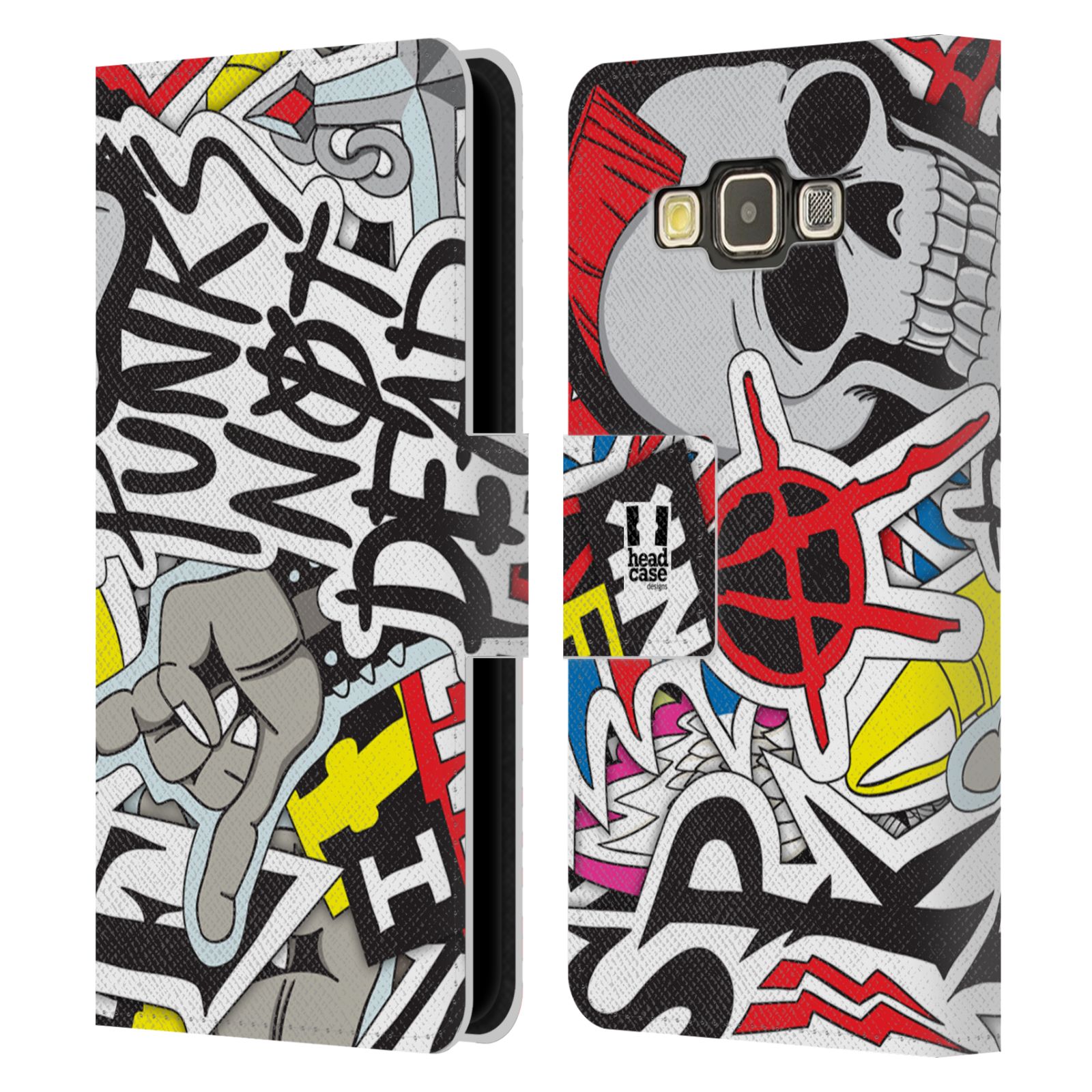 HEAD CASE Flipové pouzdro pro mobil Samsung Galaxy A3 vzor STICKER nálepky PUNK IS NOT DEAD