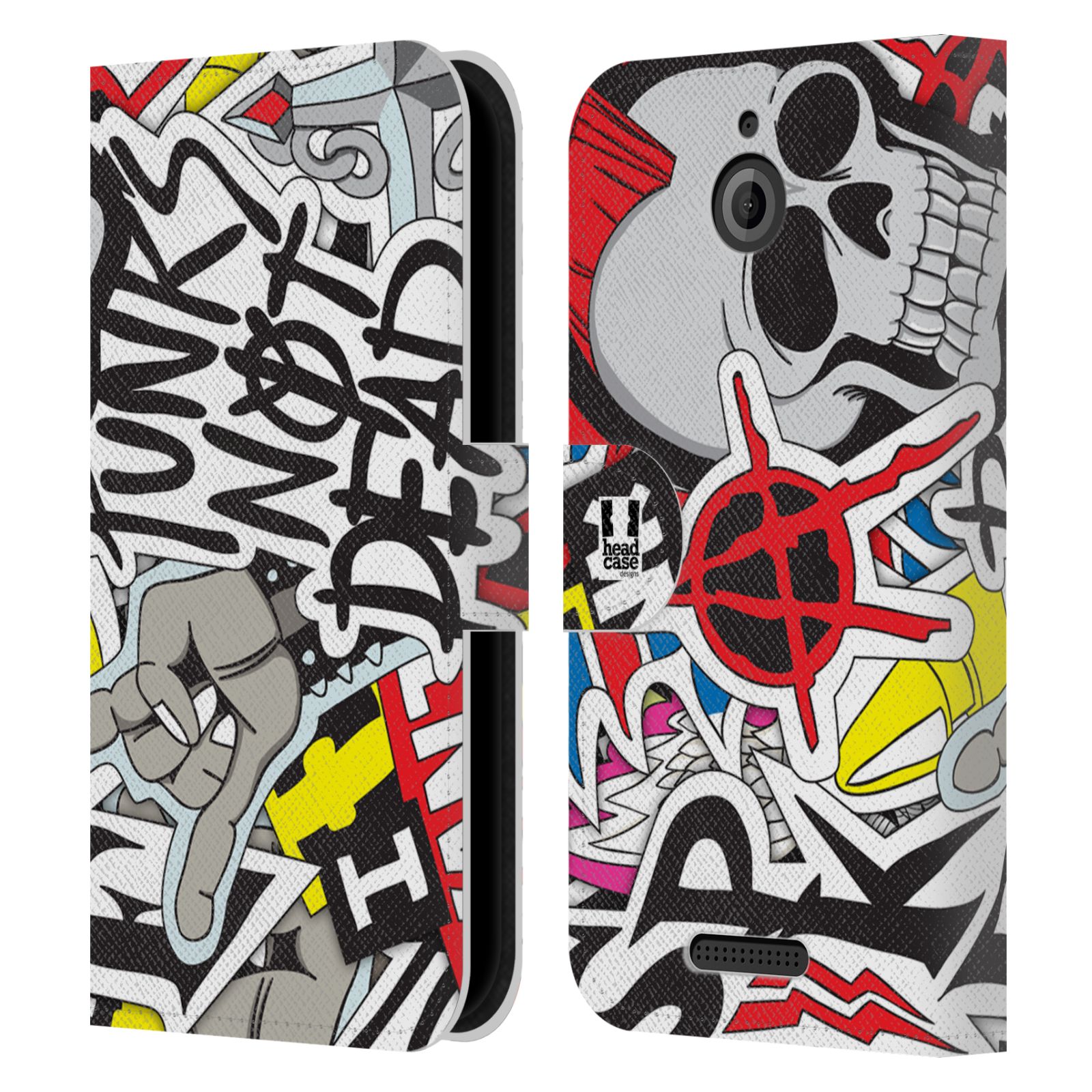 HEAD CASE Flipové pouzdro pro mobil HTC DESIRE 510 vzor STICKER nálepky PUNK IS NOT DEAD