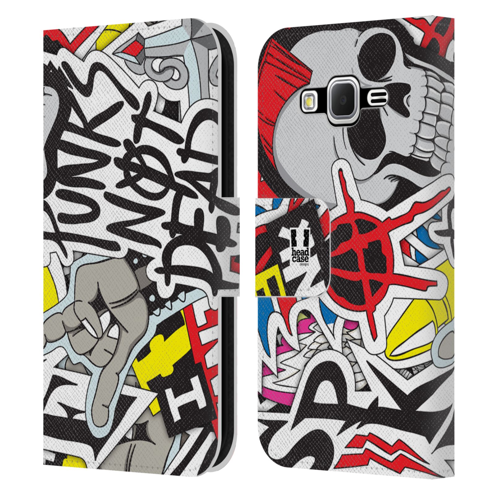 HEAD CASE Flipové pouzdro pro mobil Samsung Galaxy CORE PRIME vzor STICKER nálepky PUNK IS NOT DEAD