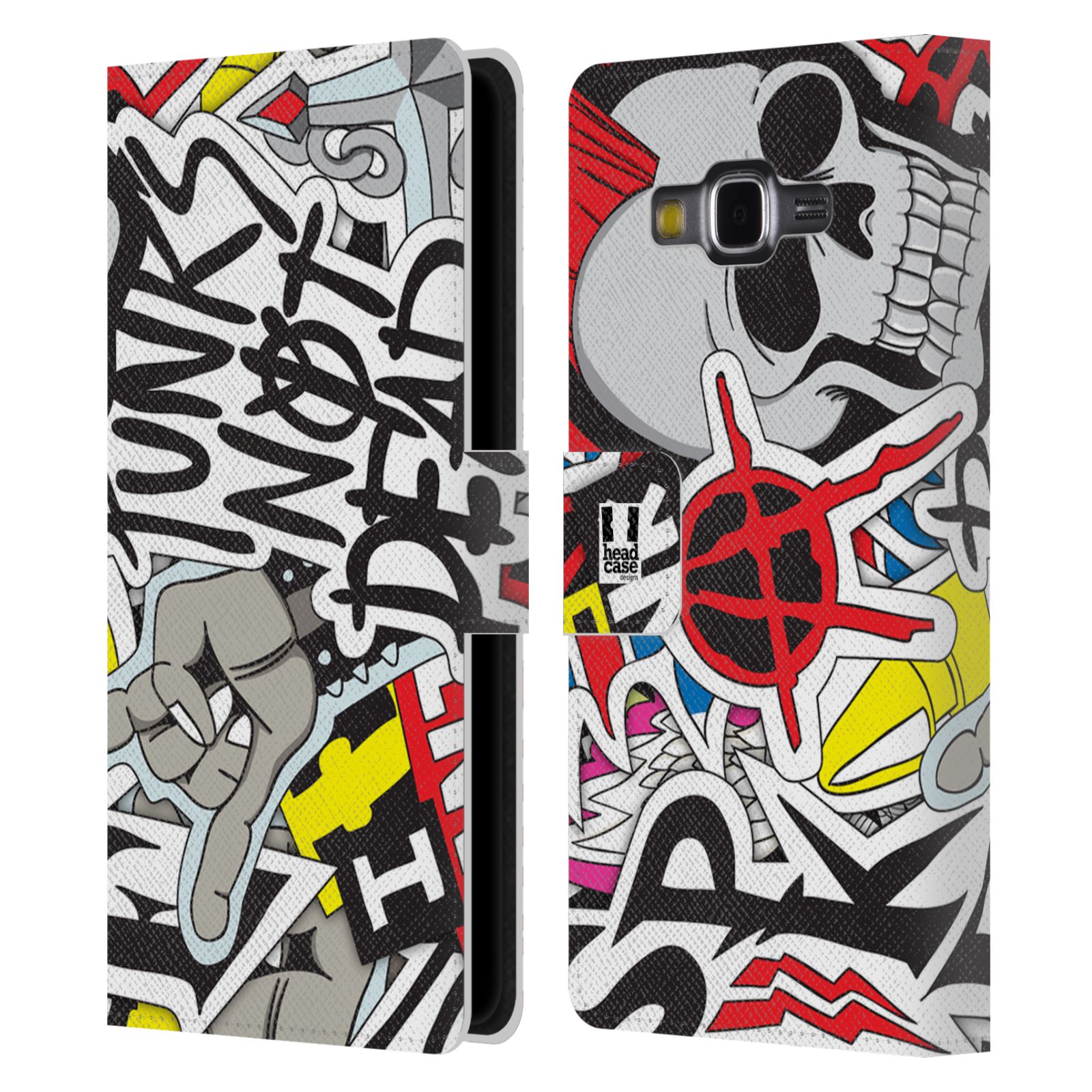 HEAD CASE Flipové pouzdro pro mobil Samsung Galaxy Grand PRIME vzor STICKER nálepky PUNK IS NOT DEAD